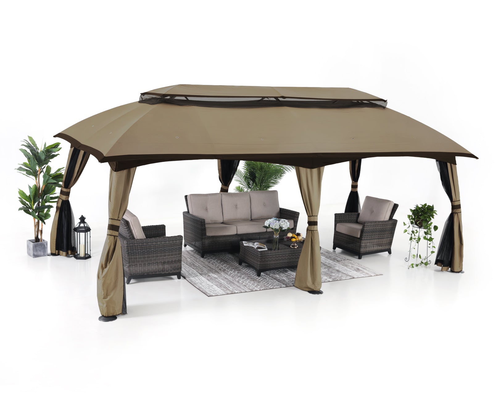 10x20 Outdoor Gazebo with Netting Walls & Pole Covers - Waterproof Canopy Tent for Patio, Backyard, Camping & Picnics | ABCCANOPY Shelter for Sun Protection & Outdoor Events