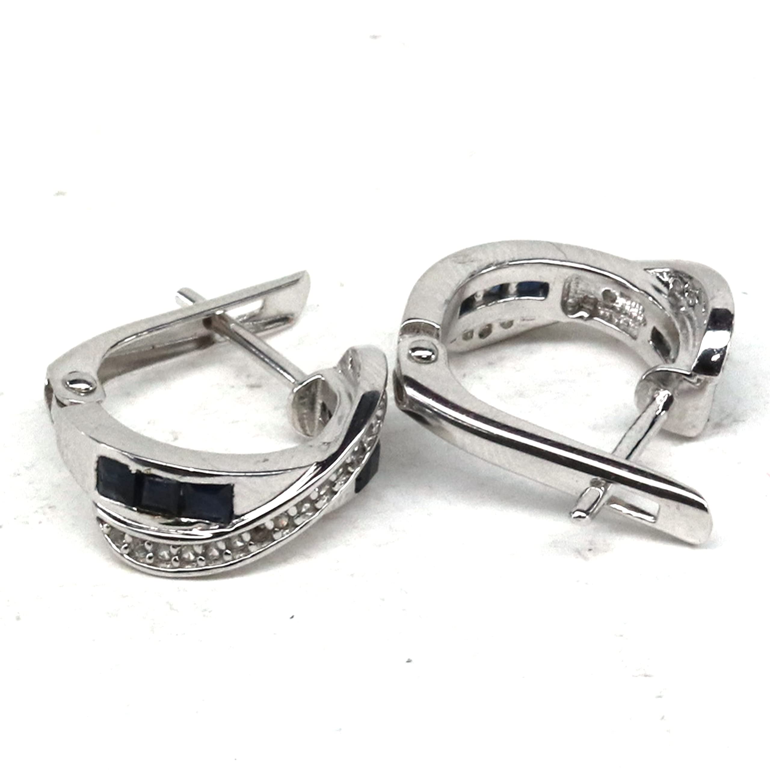 Blue Heated Sapphire & White Unheated Topaz Earrings - 925 Sterling Silver Jewelry for Women - Perfect for Weddings, Parties & Special Occasions