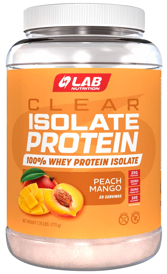 LAB NUTRITION GOL Advance Clear Isolate Protein Powder - 100% Whey Protein, Gluten Free, Zero Sugar, Keto Friendly, 25g Protein per Serving, Peach Mango Flavor (1.70 lb, 25 Servings) - Perfect for Post-Workout Recovery, Muscle Building & Weight Management