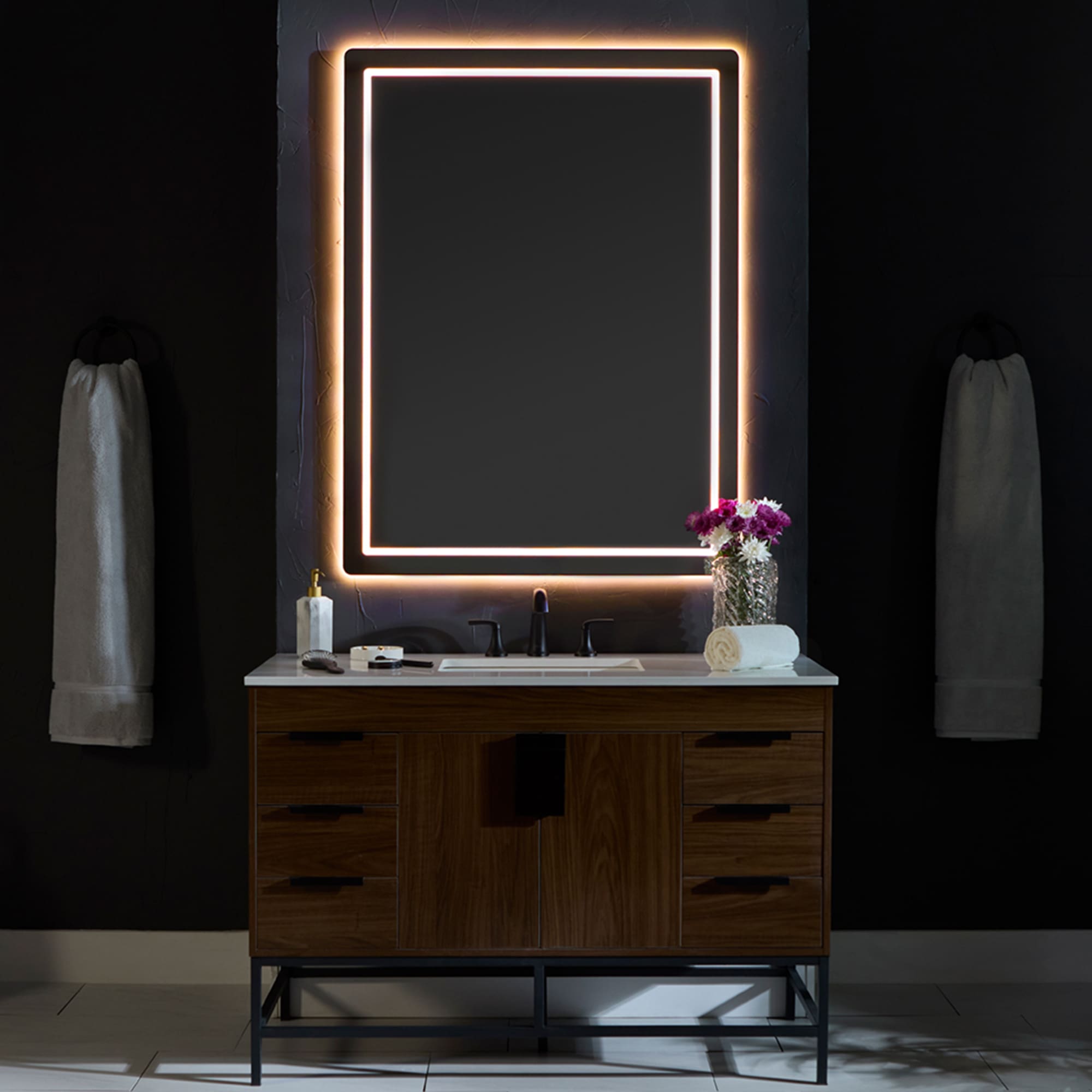 Oxygen Compact 3 0401 15 LED Lighted Mirror - 36x24 Inch Black Bathroom Vanity Mirror with Bright Lighting (Open Box) - Perfect for Makeup, Shaving & Home Decor