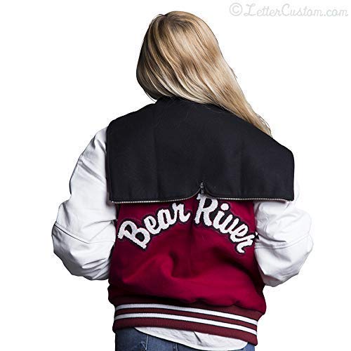 Women's & Girls' Varsity Letterman Jacket - Genuine White Leather & Crimson Red Wool with Zipper Hood - USA Made - Perfect for School Sports, Cheerleading & Casual Winter Wear