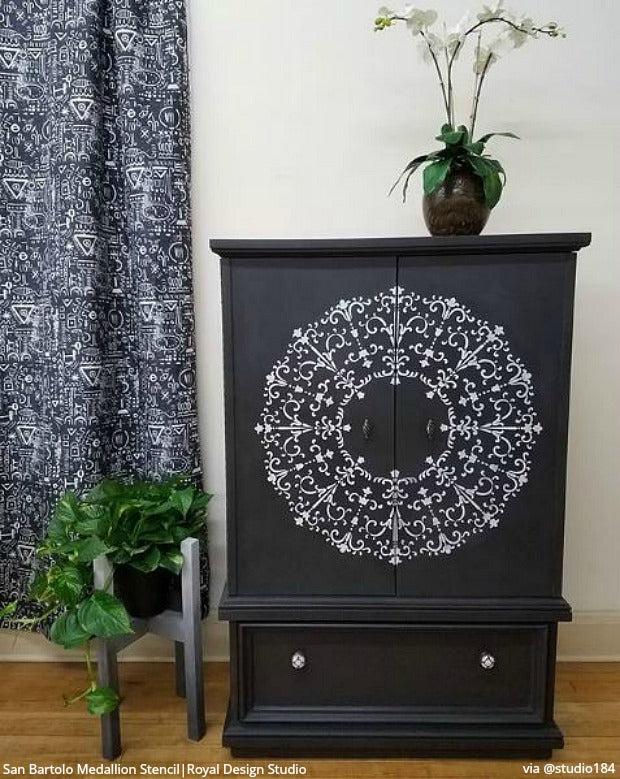 San Bartolo Alison Woolley Medallion Furniture Stencil - DIY Home Decor Stencils for Wood, Walls & Fabric - Perfect for Furniture Painting, Wall Art & Craft Projects