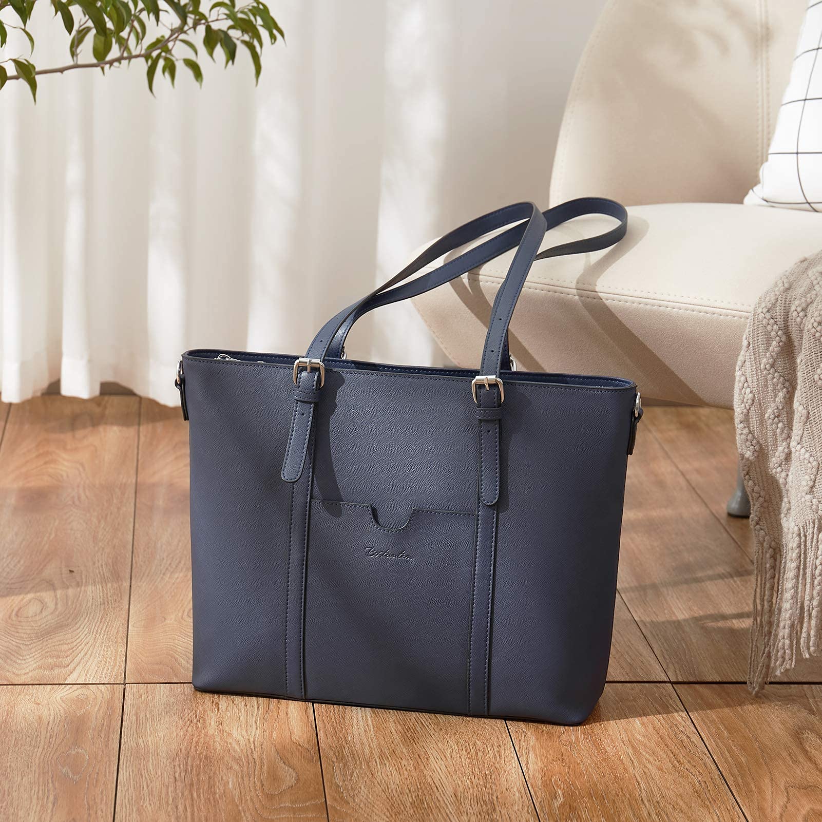 BOSTANTEN Women's Genuine Leather Laptop Tote Bag - 15.6 Inch Vintage Office Shoulder Bag & Work Briefcase Purse for Business, Travel & Daily Commute