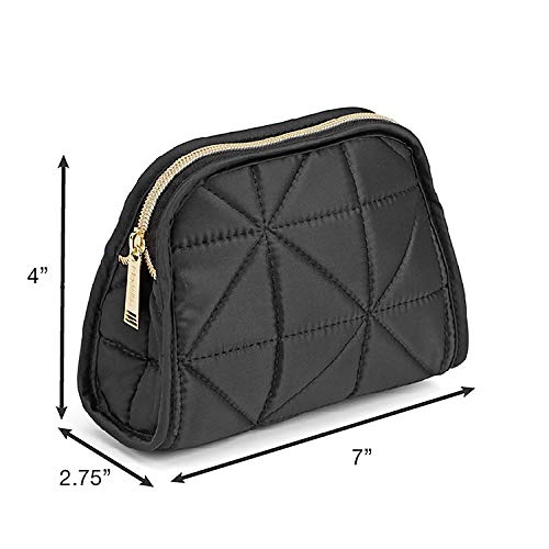 Conair Small Black Quilted Makeup Bag - Travel Cosmetic Organizer for Everyday Touch Ups, Jewelry Storage - Perfect Purse & Carry-On Size - Great for Travel, Gym & Daily Essentials Organization
