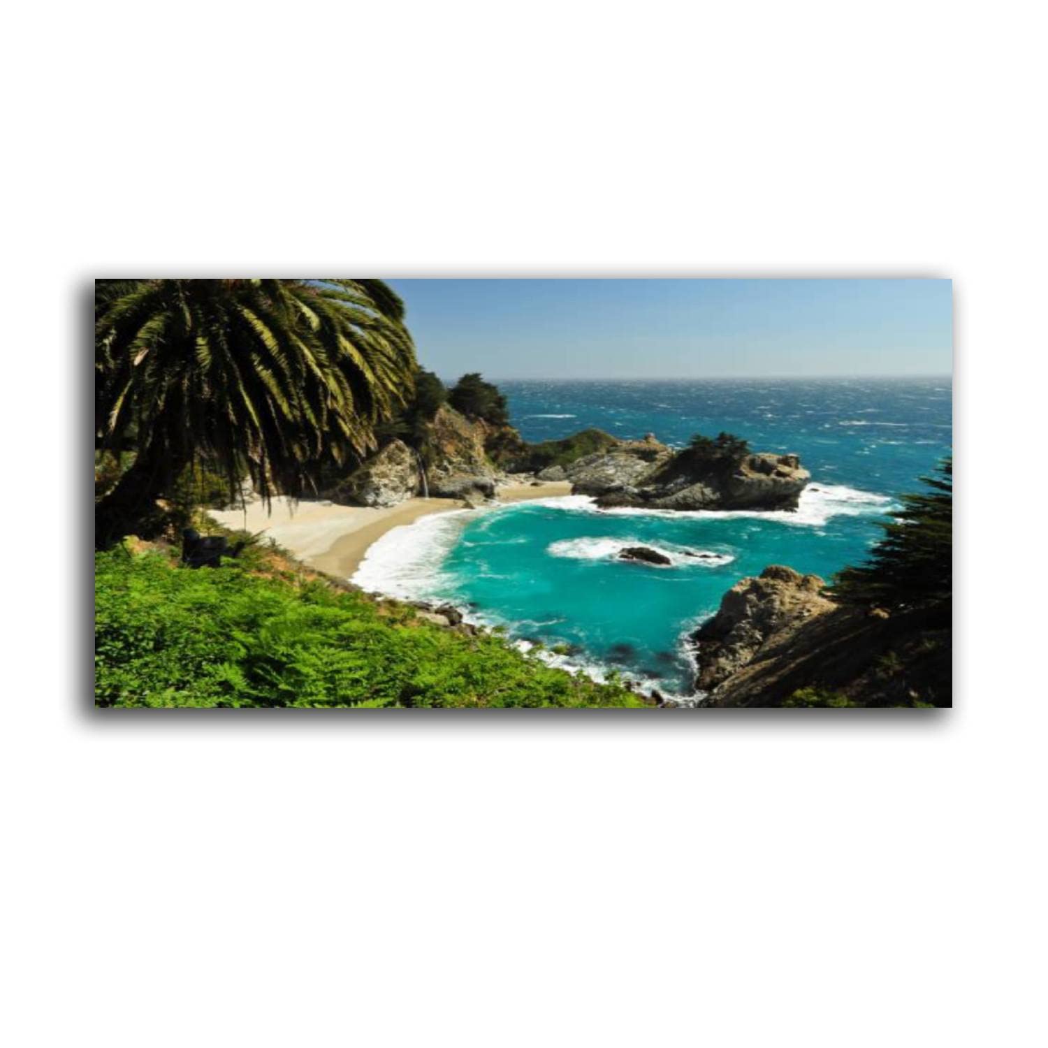 Julia Pfeiffer Beach Framed Canvas Wall Art - 20x40 Inch Ready to Hang Coastal Landscape Print for Living Room, Bedroom, Office Decor | Perfect for Beach House, Vacation Home & Coastal Interior Design