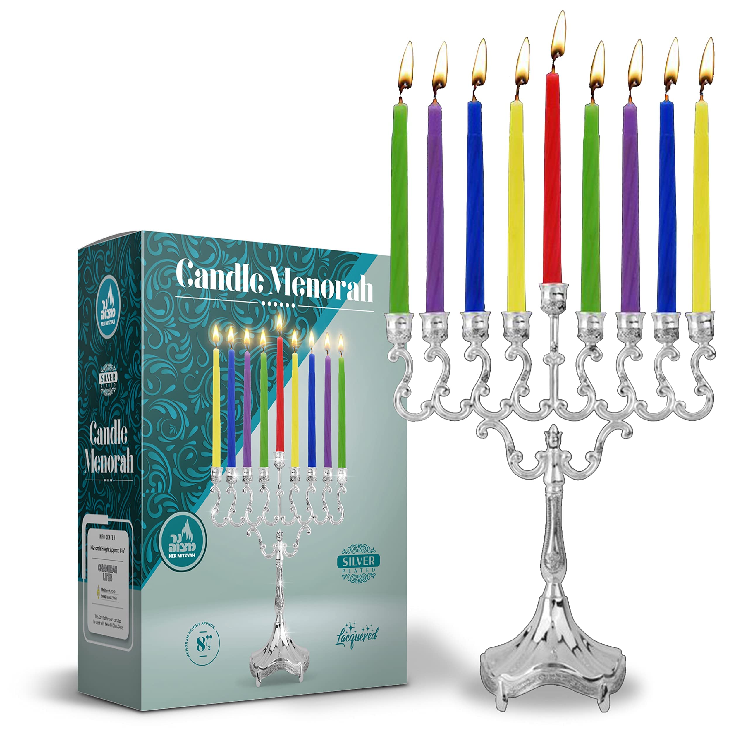 Silver Plated Hanukkah Menorah for Standard Candles - 8.5