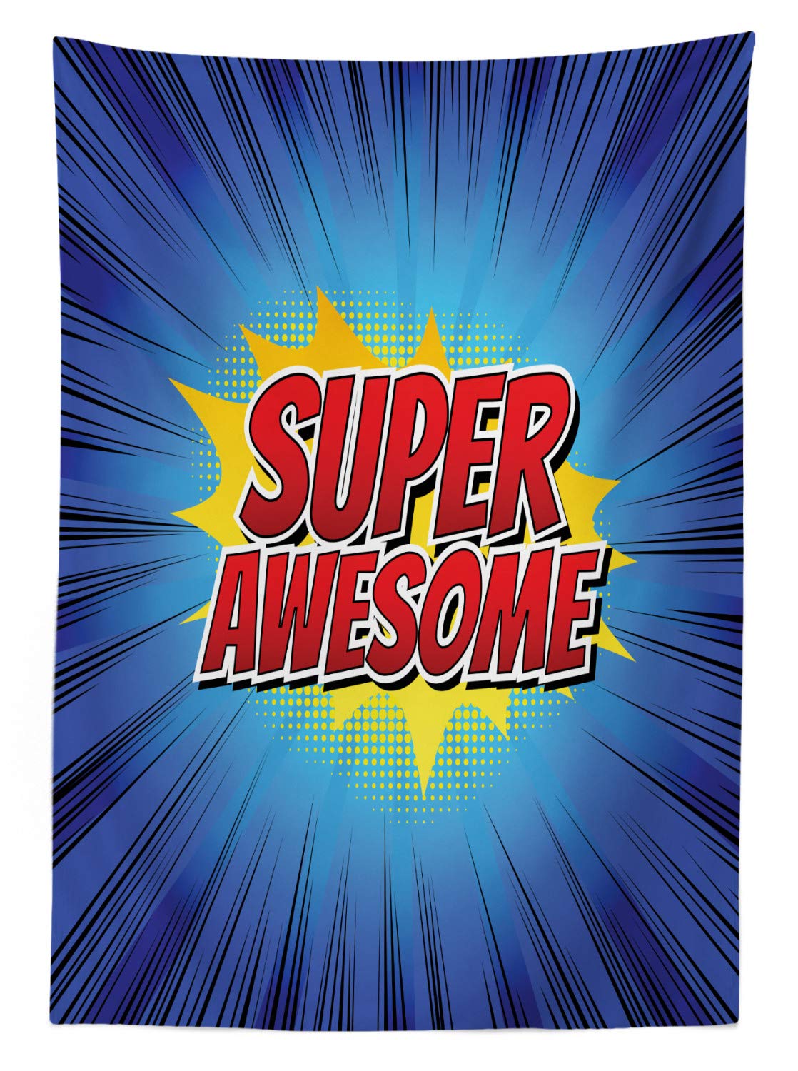 Ambesonne Comic Book Design Outdoor Tablecloth - Half Tone & Lines Background with Super Words - Washable Picnic Table Cover 58x84 Inches - Red Blue Yellow - Perfect for BBQs, Picnics, and Outdoor Dining