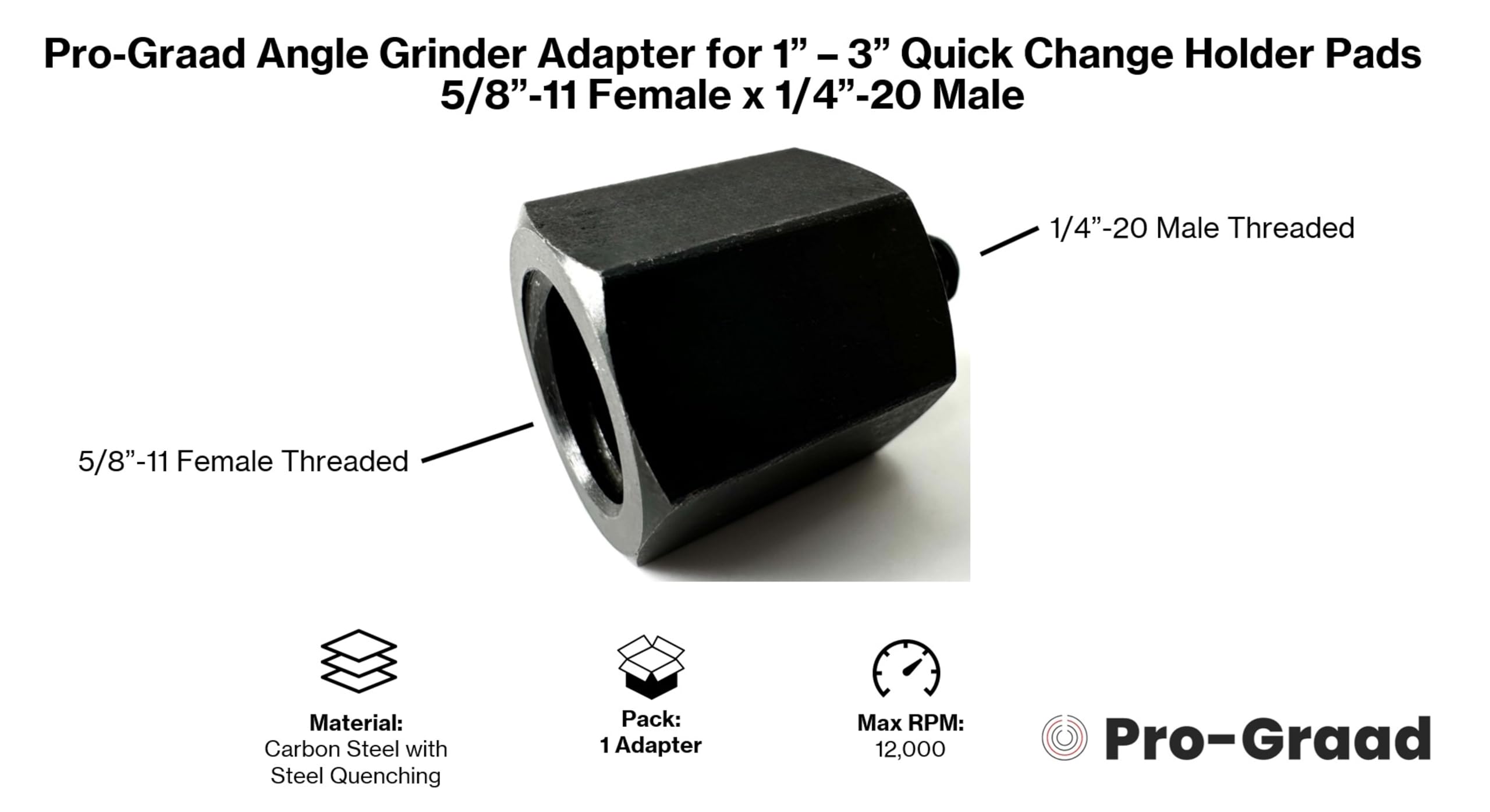 5/8-11 Female to 1/4-20 Male Angle Grinder Adapter - Compatible with Roloc, Roll Lock, Type R & S 1