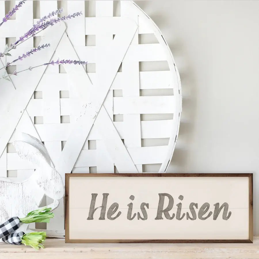 He Is Risen Gray Wood Framed Print - Religious Wall Art for Easter Decor, Home & Church - Perfect for Living Room, Bedroom & Office