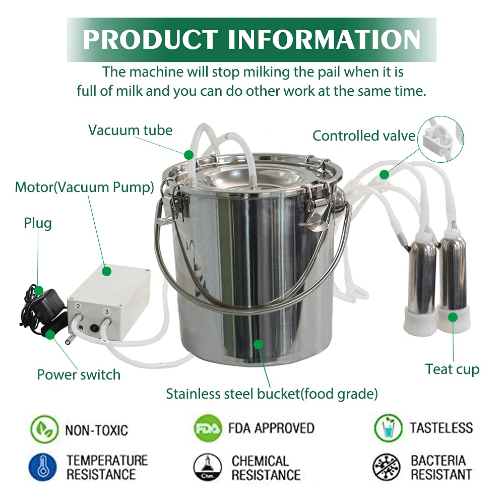 **Electric Milking Machine for Goats & Cows - Portable Vacuum Pulsation Pump Milker with 7L Stainless Steel Bucket - Ideal for Jerseys, Nigerian Dwarfs, Nubian Mix - Perfect for Small Farms, Homesteads & Dairy Production**