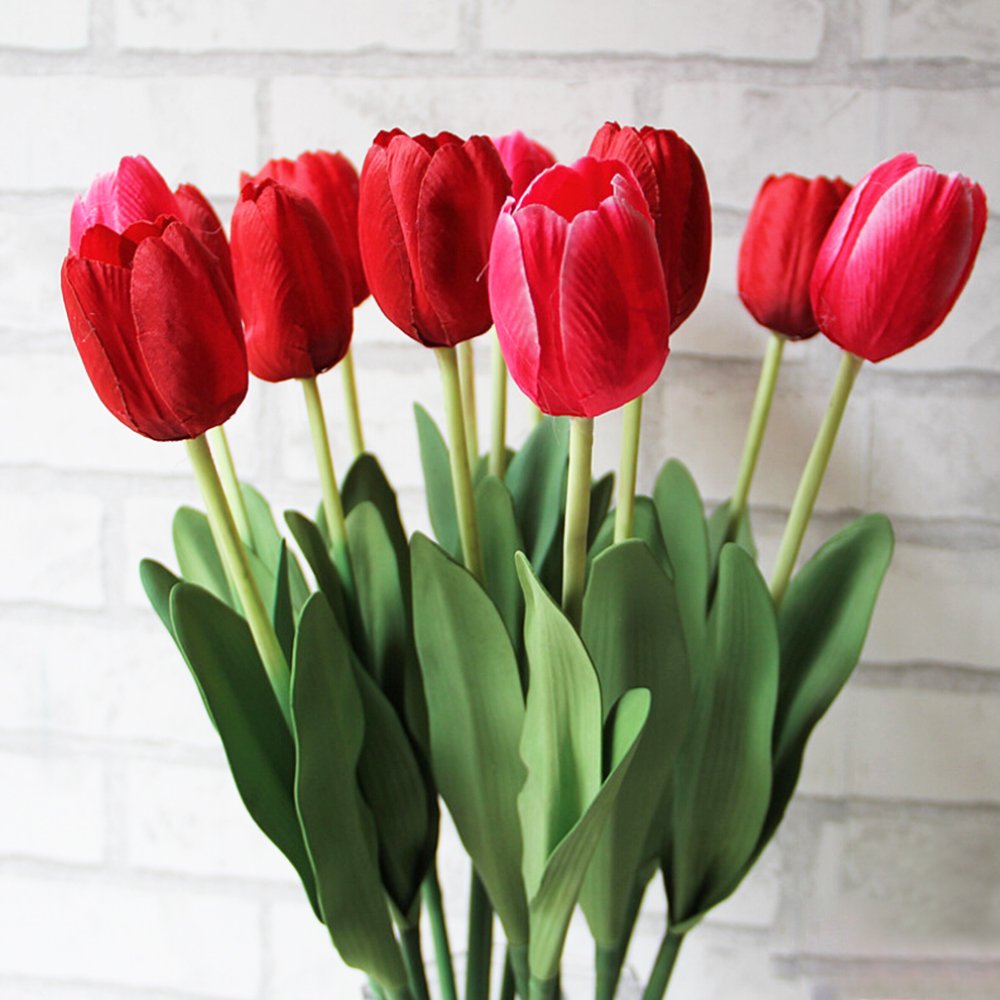 10pcs Classic Red Silk Tulip Artificial Flowers for Wedding Bouquet, Bridesmaid Bouquet, Home Decoration, Table Centerpiece - Perfect for Weddings, Parties & Home Decor