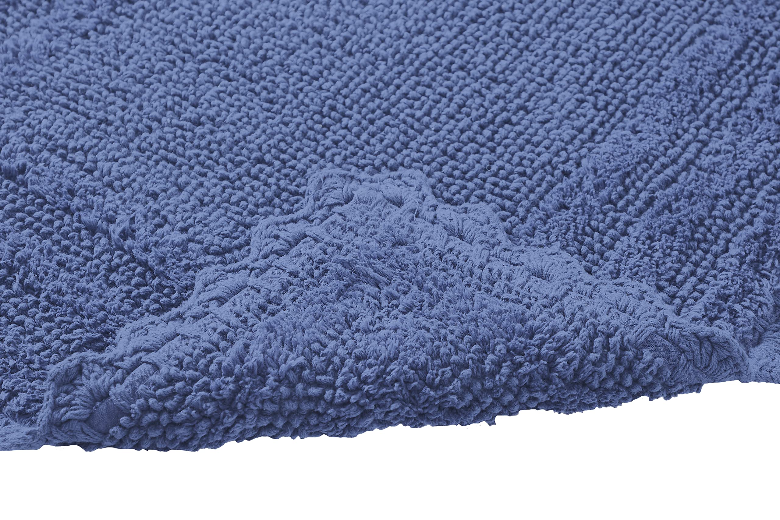 Better Trends 3-Piece Bathroom Rug Set - 100% Cotton, Machine Washable, Reversible & Absorbent Bath Mats with Blue Crochet Design (Lilly Collection) - Perfect for Bathroom Floor, Tub, and Shower Areas