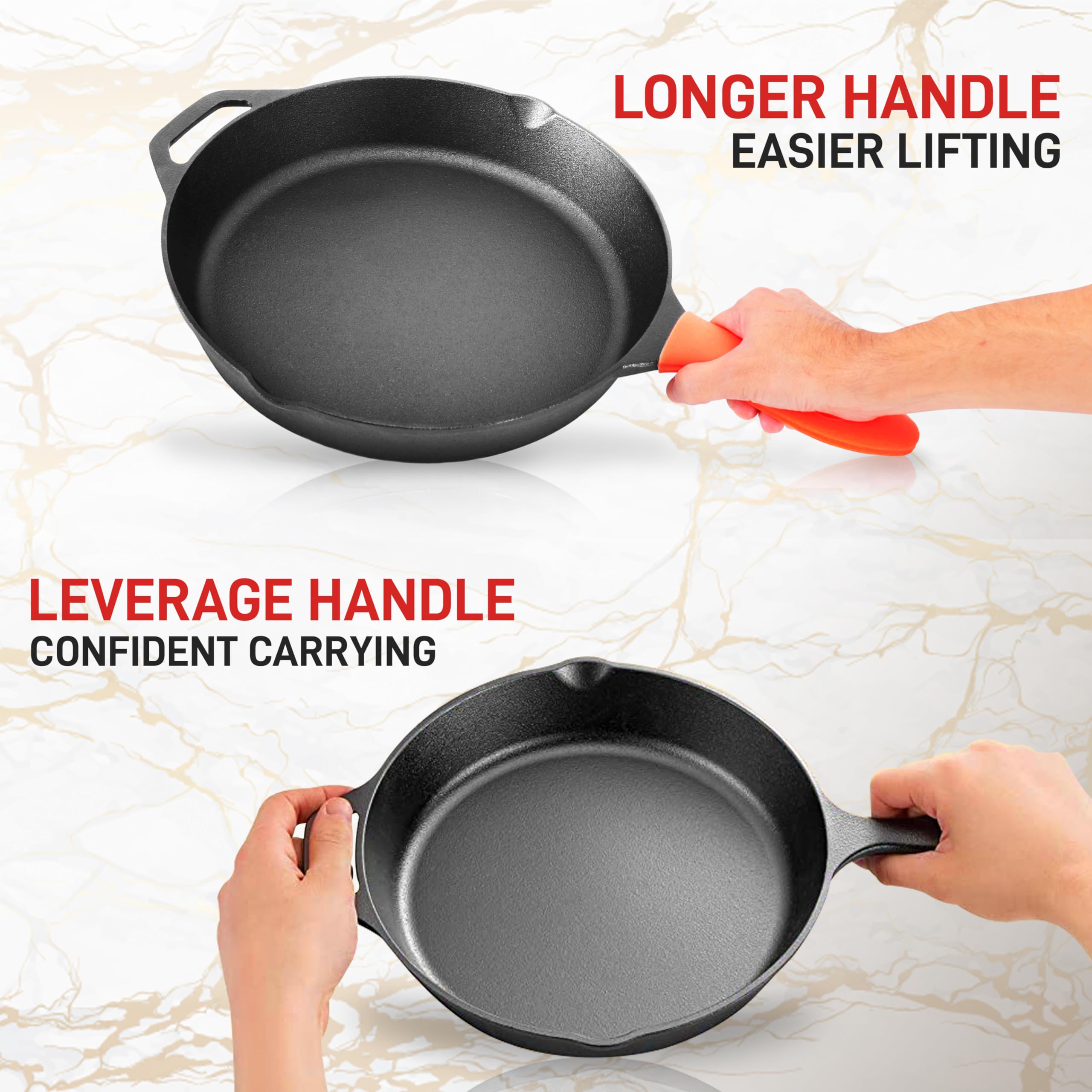 NutriChef 12-Inch Pre-Seasoned Cast Iron Skillet with Lid - Oven Safe, Nonstick Frying Pan with Cool-Touch Silicone Handle - Compatible with All Cooktops (Gas, Electric, Induction) - Perfect for Searing, Baking, and Stovetop Cooking - NCCI12