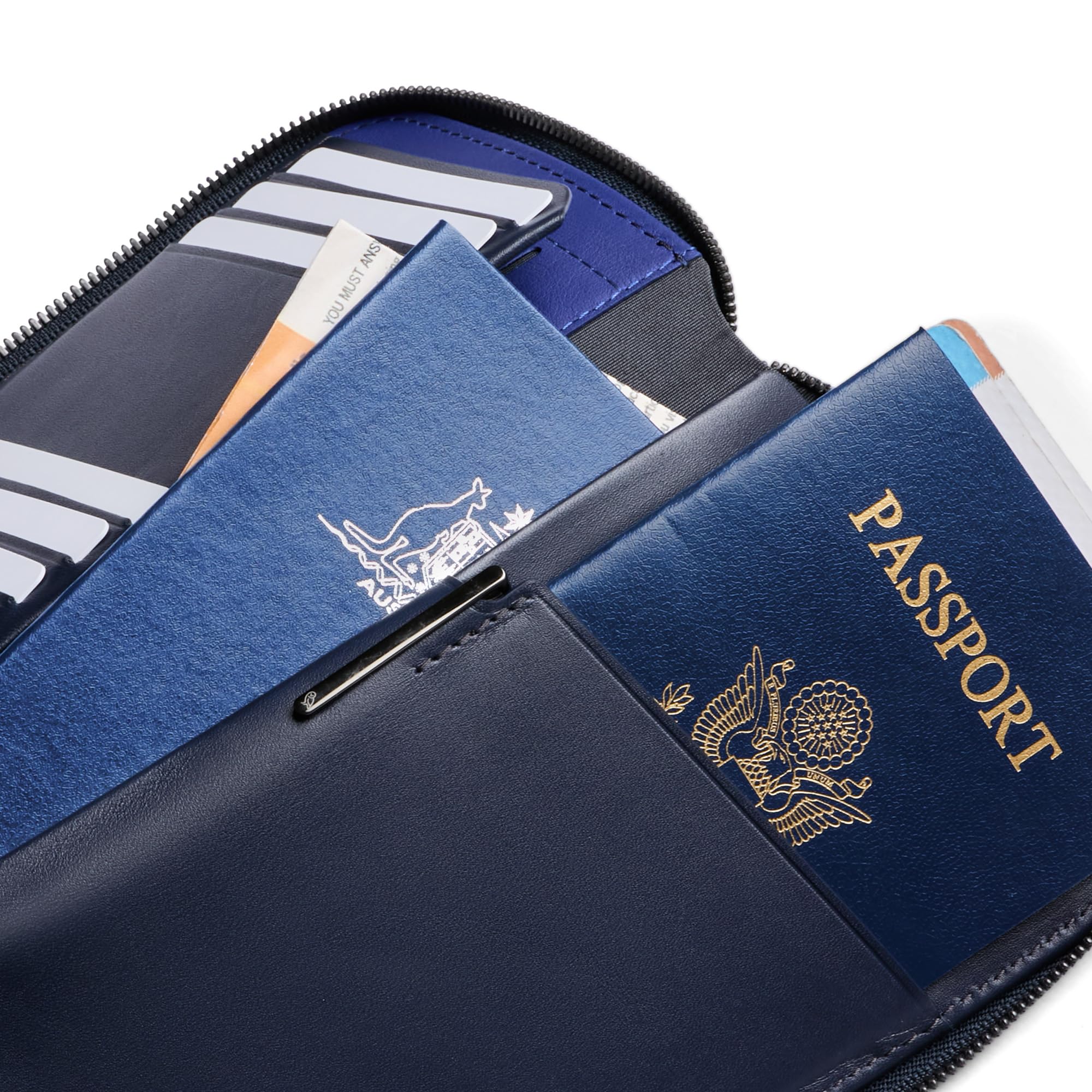 Bellroy Travel Folio Second Edition - Premium Leather Passport Wallet & Document Organizer for Men & Women - Perfect for Business Trips, Vacations & International Travel (Navy Blue)
