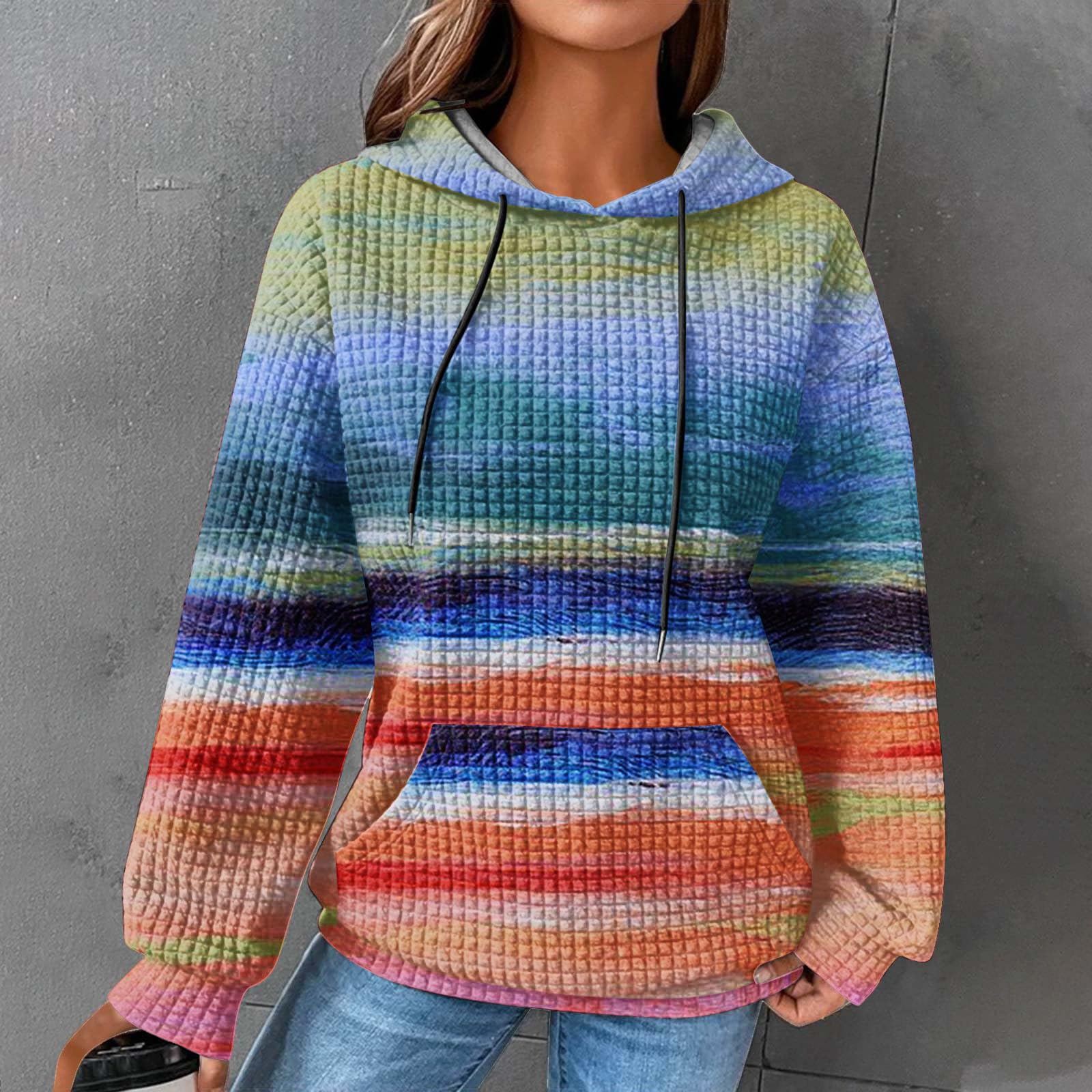 Women's Waffle Knit Hoodie - Long Sleeve Pullover Sweatshirt for Fall 2024 | Trendy Casual Wear for Outfits, Lounge & Street Style