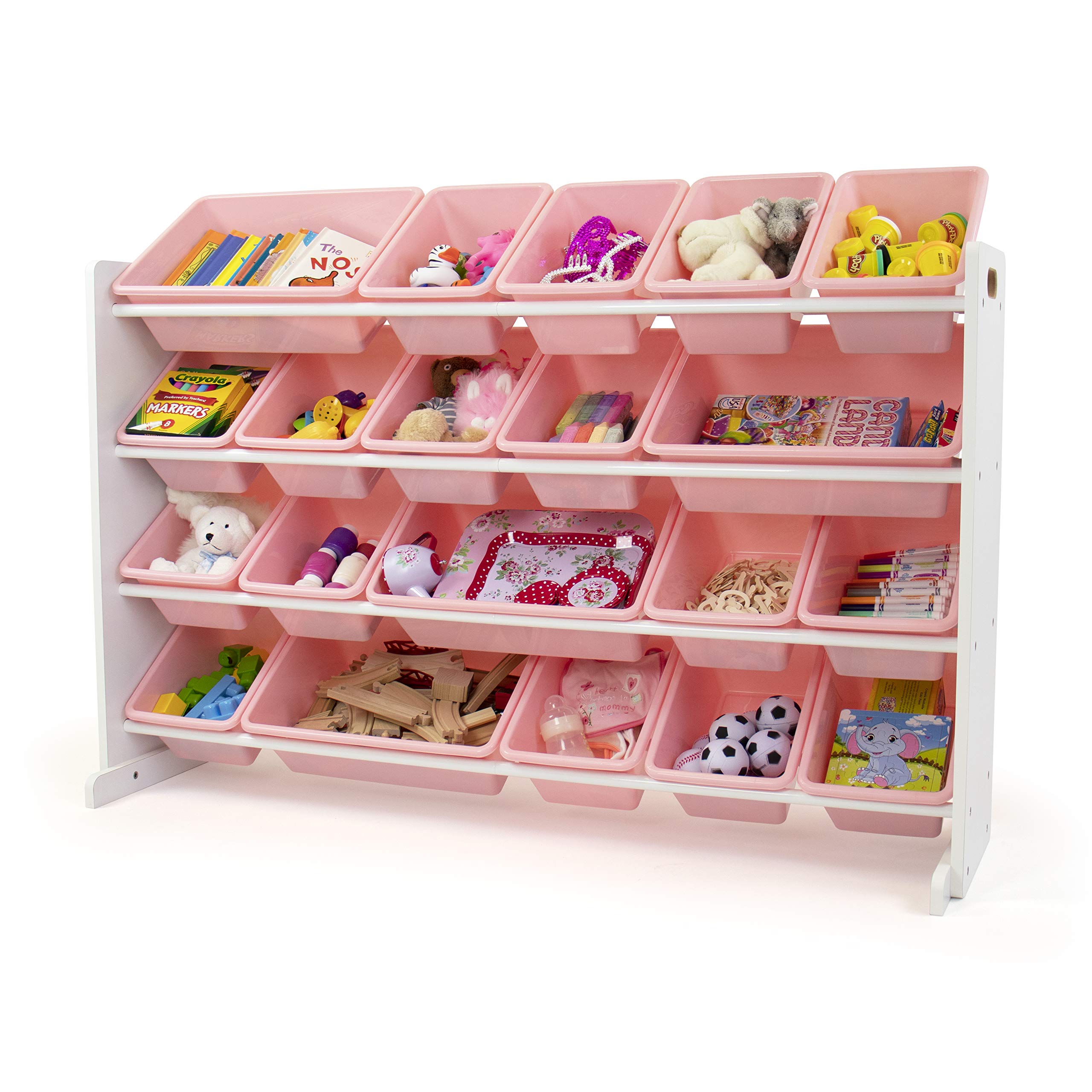 Humble Crew Kids Toy Organizer with 20 Storage Bins - White and Pink Toy Storage Solution for Playroom, Bedroom & Nursery Organization