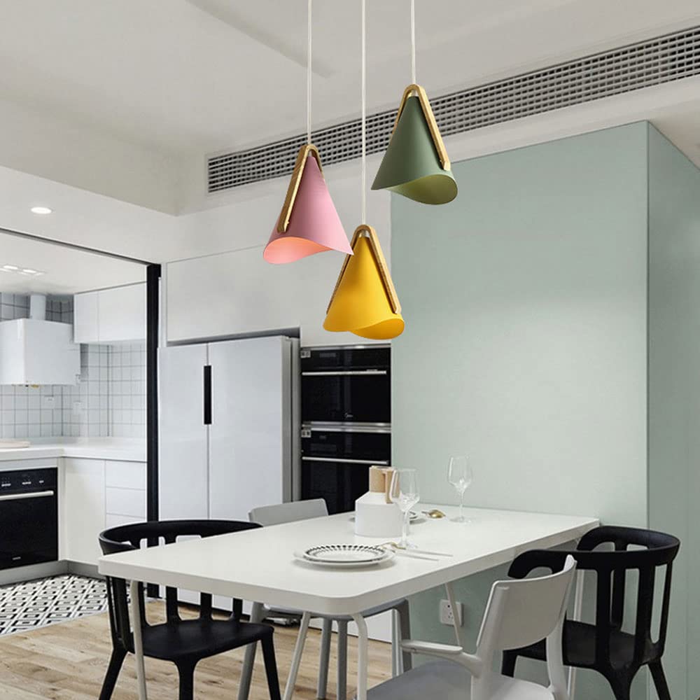 Nordic Style LED Chandelier - Adjustable Height Single Head Hanging Light, Wrought Iron Ceiling Pendant Lamp for Restaurant, Kitchen Island, Dining Room, Bedroom & Living Room Decoration (Pink)