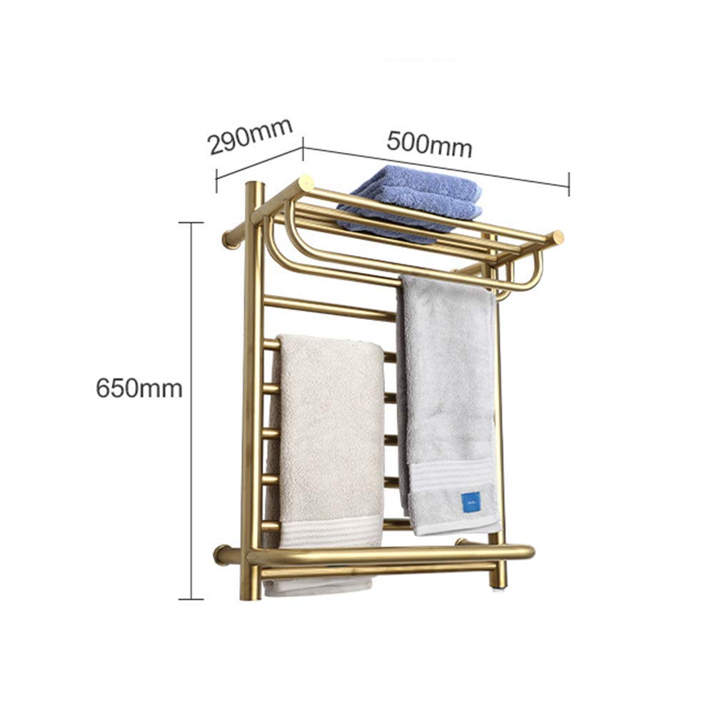 APUM Electric Heated Towel Rack - 80W Wall Mounted Bathroom Towel Warmer with 13-Hour Timer, Polished Stainless Steel (Gold Plug-in) - Perfect for Spa-Like Luxury & Cozy Bathroom Experience
