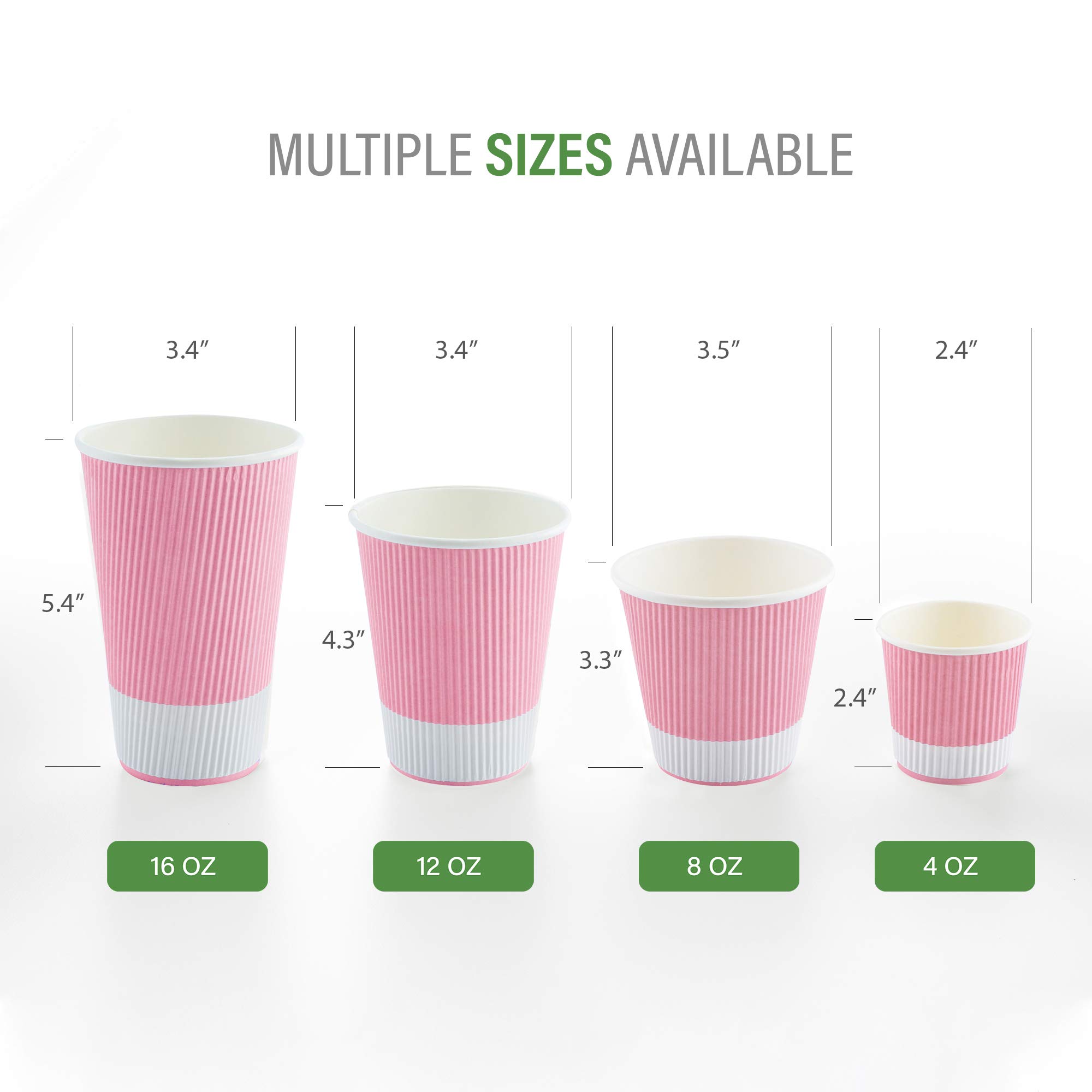16oz Disposable Paper Coffee Cups - 25 Pack Leakproof Ripple Wall Hot Cups, Recyclable & Insulated Light Pink - Perfect for Coffee Shops, Offices & Catering Events - Lids Sold Separately