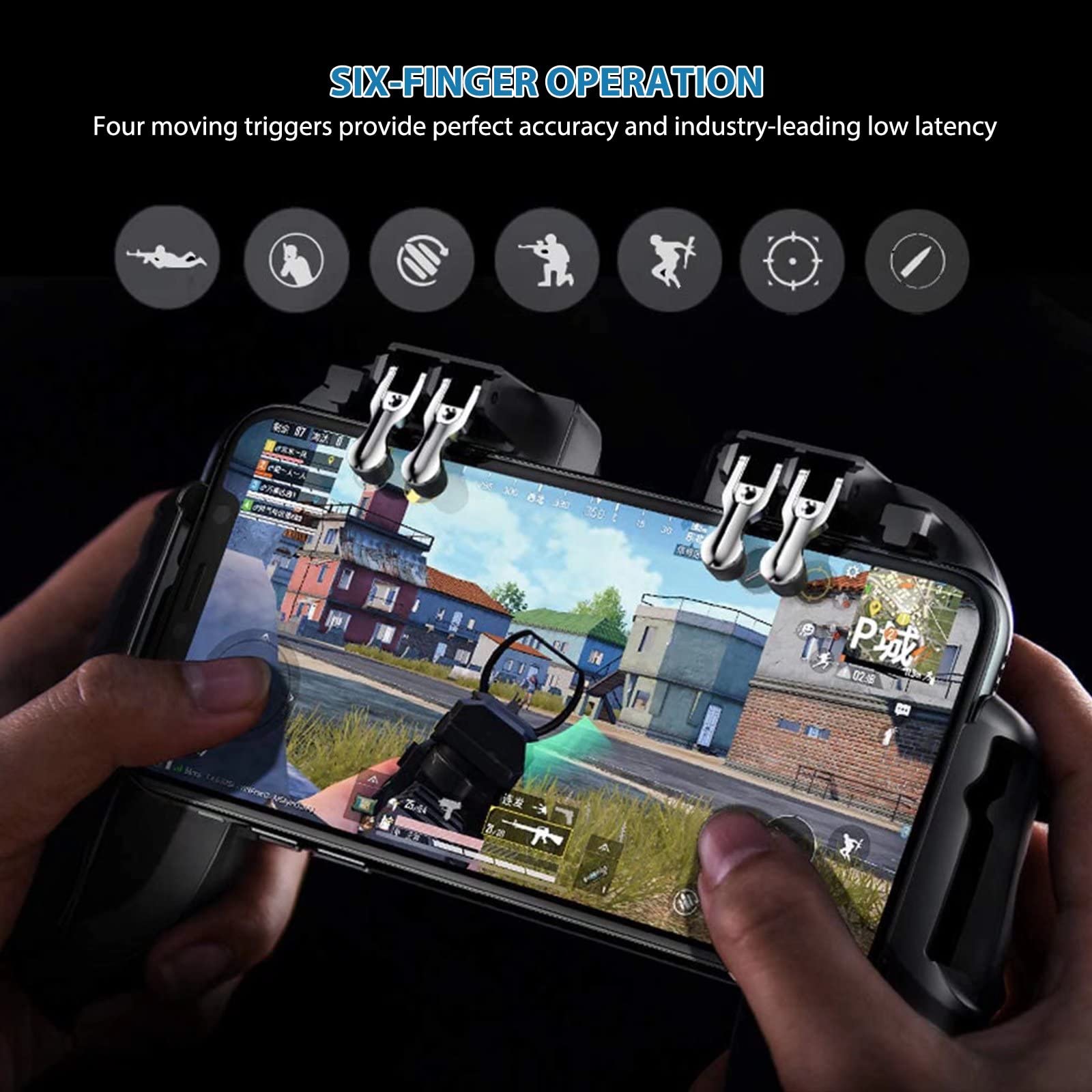 6-Finger PUBG Mobile Gaming Controller with Cooling Fan & Phone Holder - Ergonomic Joystick Gamepad for PUBG, Fortnite, Call of Duty - Perfect for Competitive Mobile Gaming & Long Play Sessions