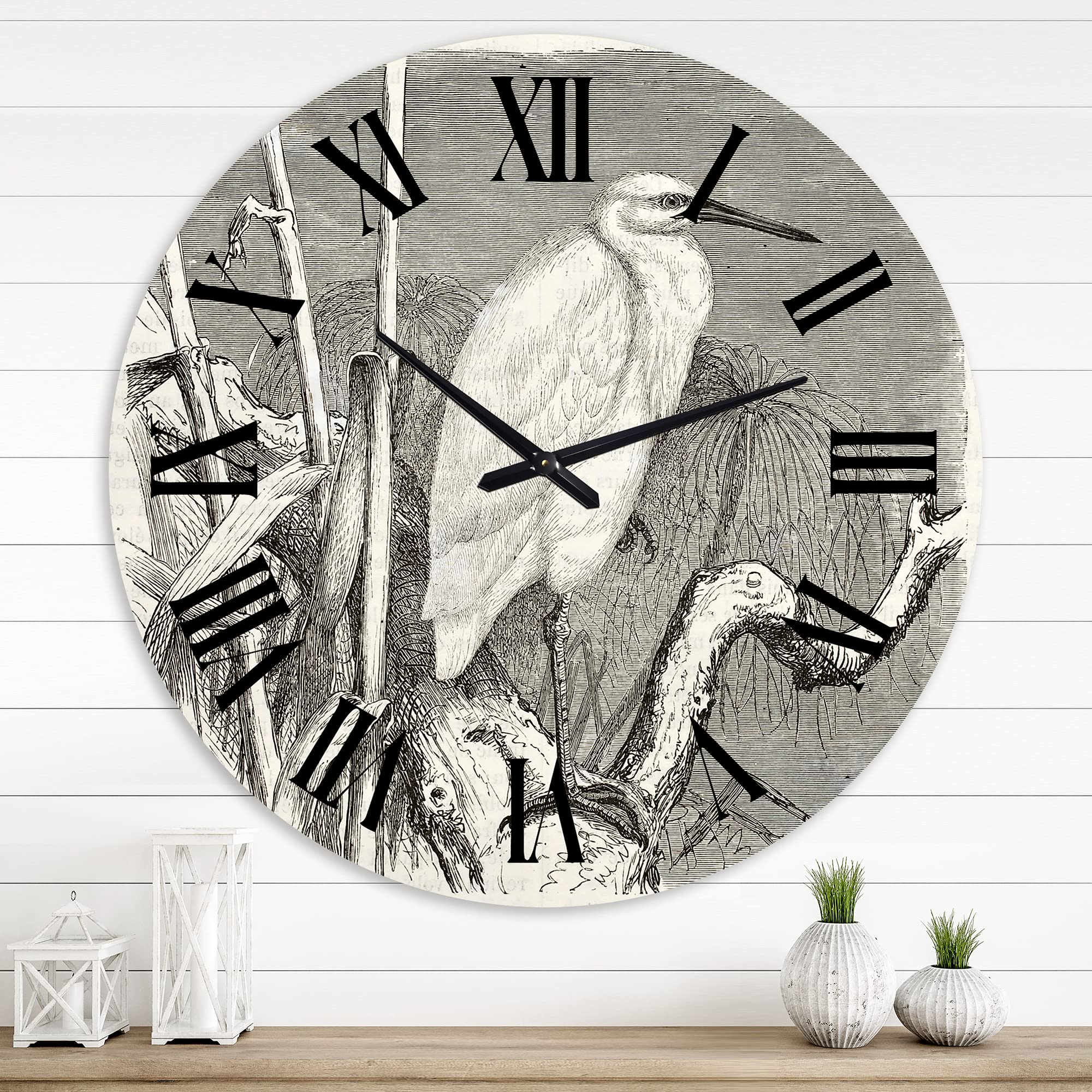 Farmhouse Wall Clock with Little Egret Bird Design - Large Rustic Nature-Inspired Wall Clock for Living Room, Kitchen, Bedroom Decor - Perfect for Home, Office & Country Style Interior