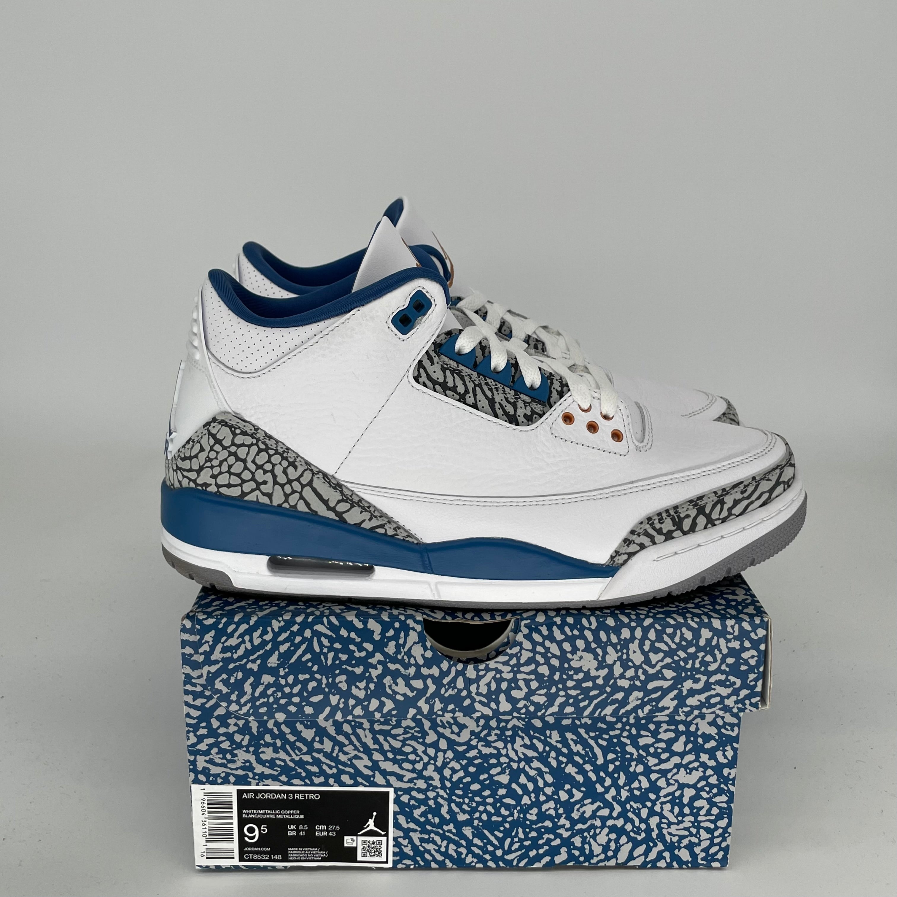 AIR JORDAN 3 WIZARDS Basketball Shoes Men's Size 9.5 - Retro Style Sneakers CT8532-148 for Streetwear & Casual Outfits