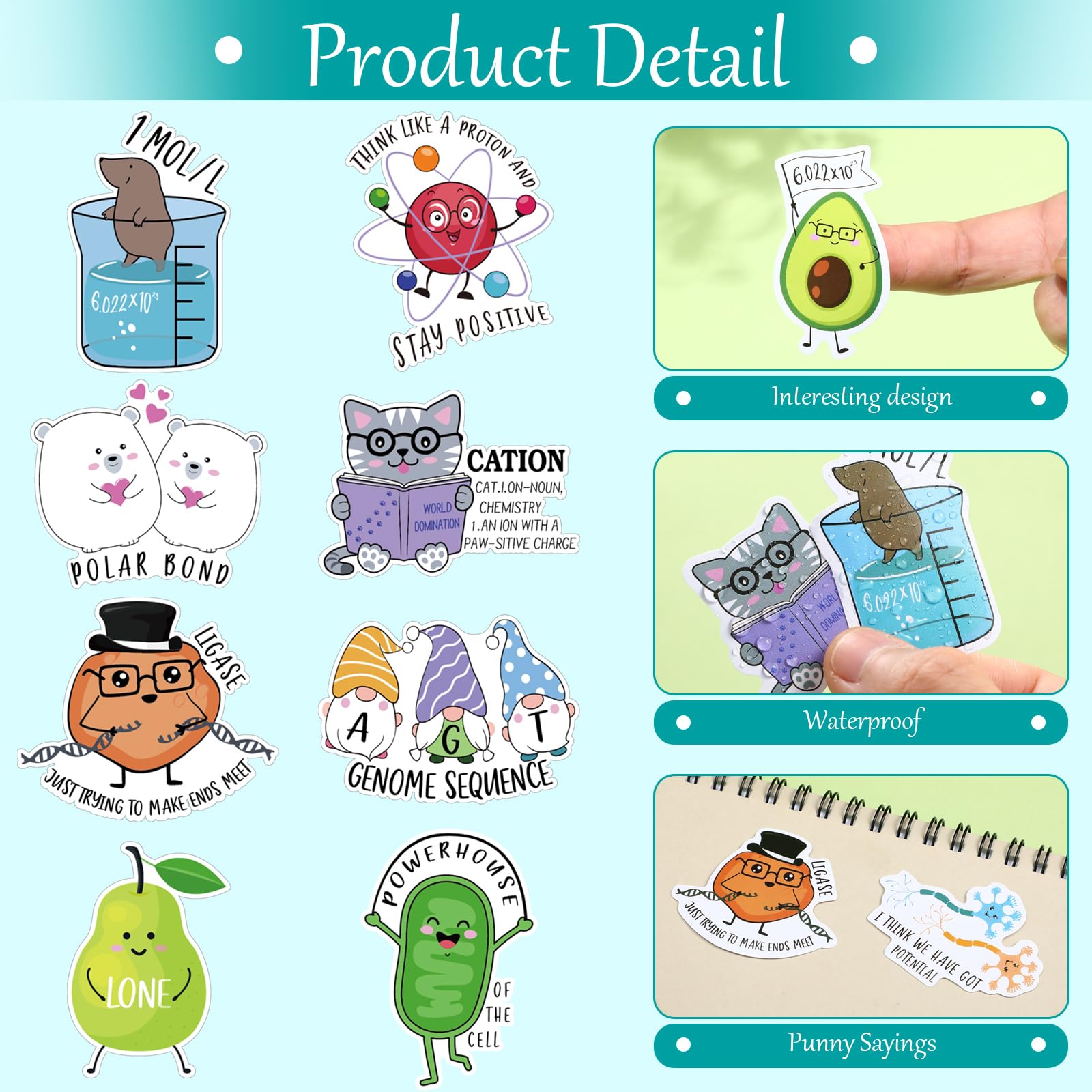 500 Pcs Funny Science Stickers - Chemistry & Biology Decals for Water Bottles, Laptops, Phones, Notebooks & Luggage - 25 Unique Designs for Kids & Adults - Perfect for School, Lab, Office & Travel Decor