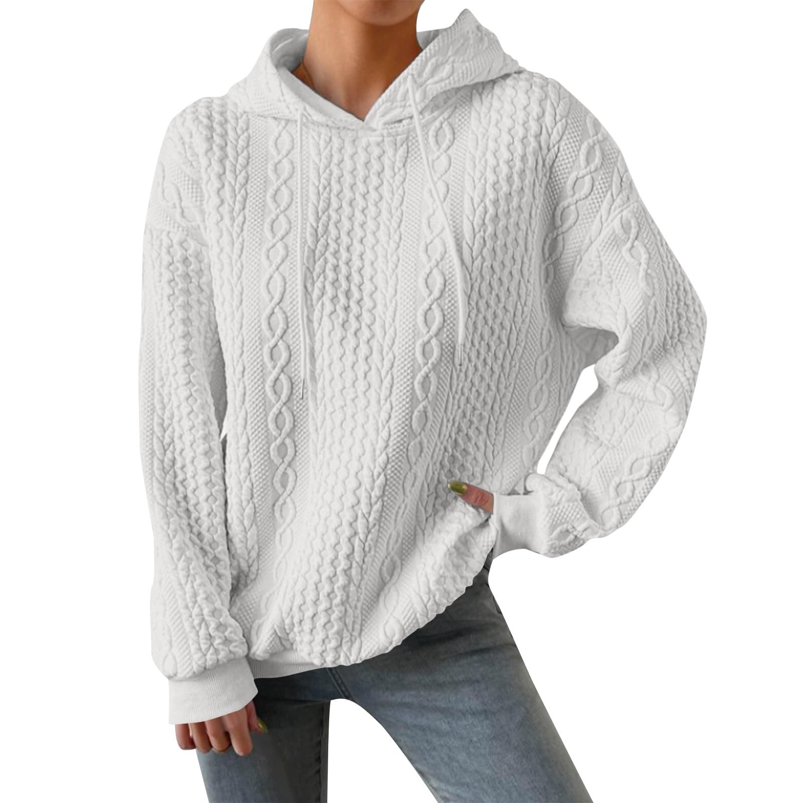 Women's Casual Waffle Knit Hoodie - Fall Winter Pullover Sweatshirt with Drawstring | Cozy Lounge Wear & Outdoor Fashion Sweater for Everyday Comfort