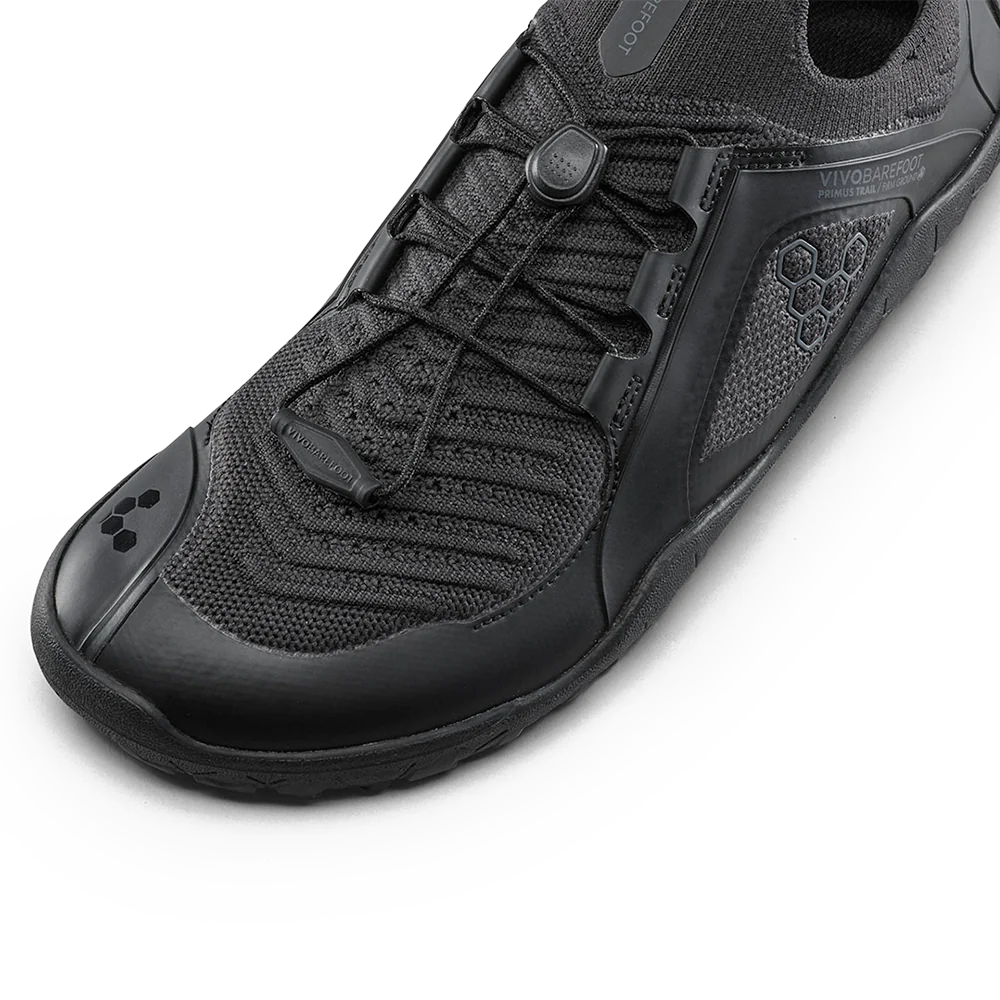 Vivobarefoot Primus Trail Knit FG Women's Hiking Shoes - Obsidian Color | Barefoot Trail Running & Outdoor Adventure Footwear for Women