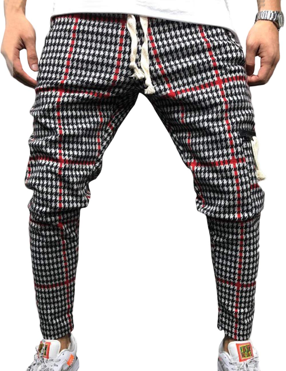 SOMTHRON Men's Loose Fit Color Block Hip Hop Patchwork Cropped Sweatpants with Drawstring - Joggers Casual Pants for Streetwear, Gym & Lounge Wear