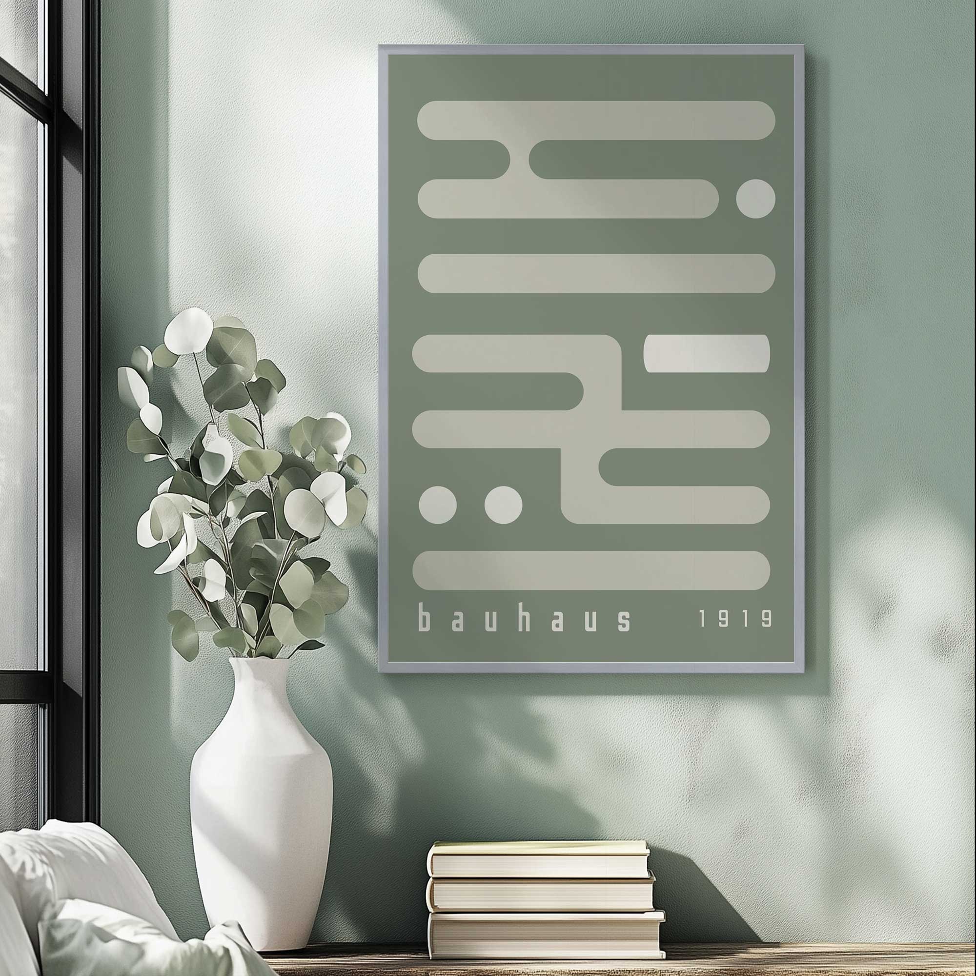 Bauhaus Minimalist Circuitry II Art Print - Green Abstract Wall Decor for Living Room, Office & Modern Home