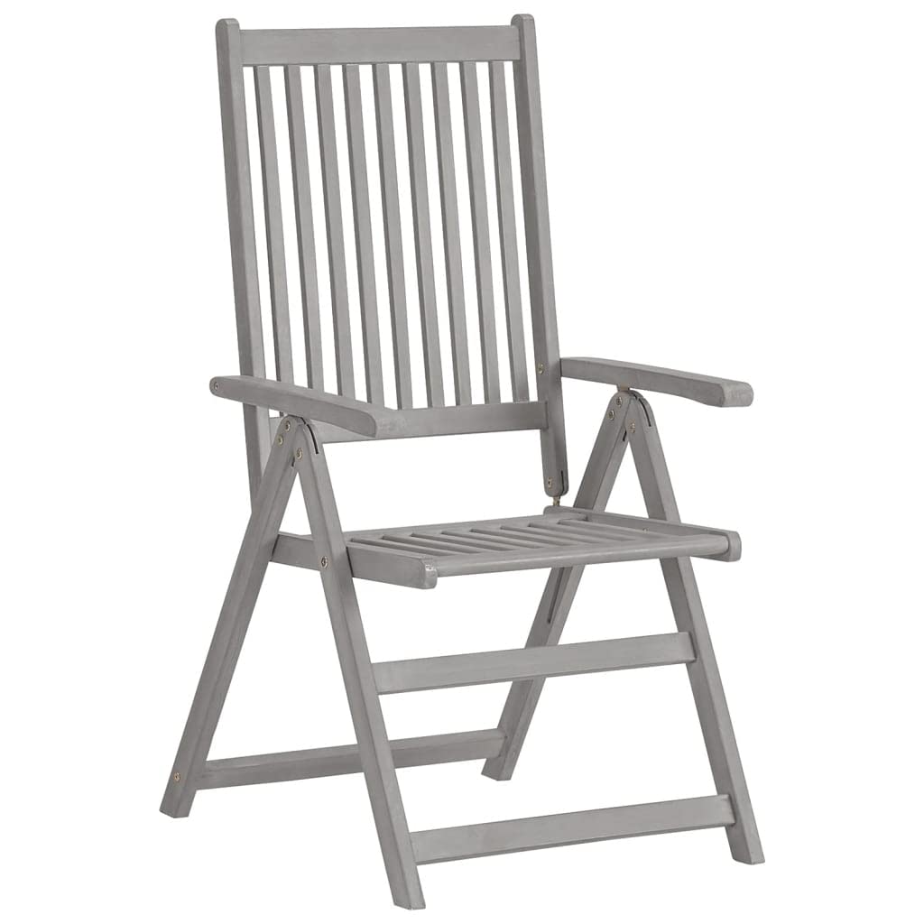 2-Piece Gray Solid Acacia Wood Patio Reclining Chairs Set - Weather-Resistant Outdoor Furniture for Garden, Deck, Balcony, Backyard & Poolside Relaxation