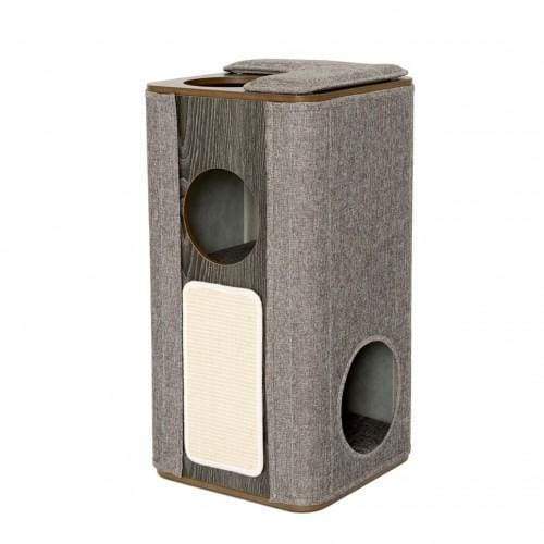 Lulu's World Lu Cubox Tower Oak Cat House - Cozy & Durable Cat Condo for Indoor Play, Climbing & Napping - Perfect for Small Spaces & Multi-Cat Homes