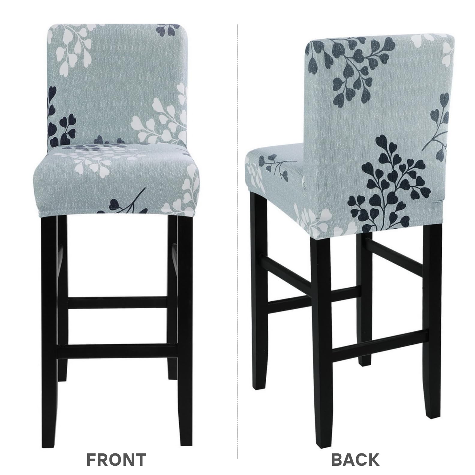 Stretch Washable Bar Stool Covers Set of 4 - Counter Height Chair Seat Covers for Kitchen, Dining Room & Cafe - Grey Leaf Pattern - Perfect for Home Decor & Restaurant Seating Protection