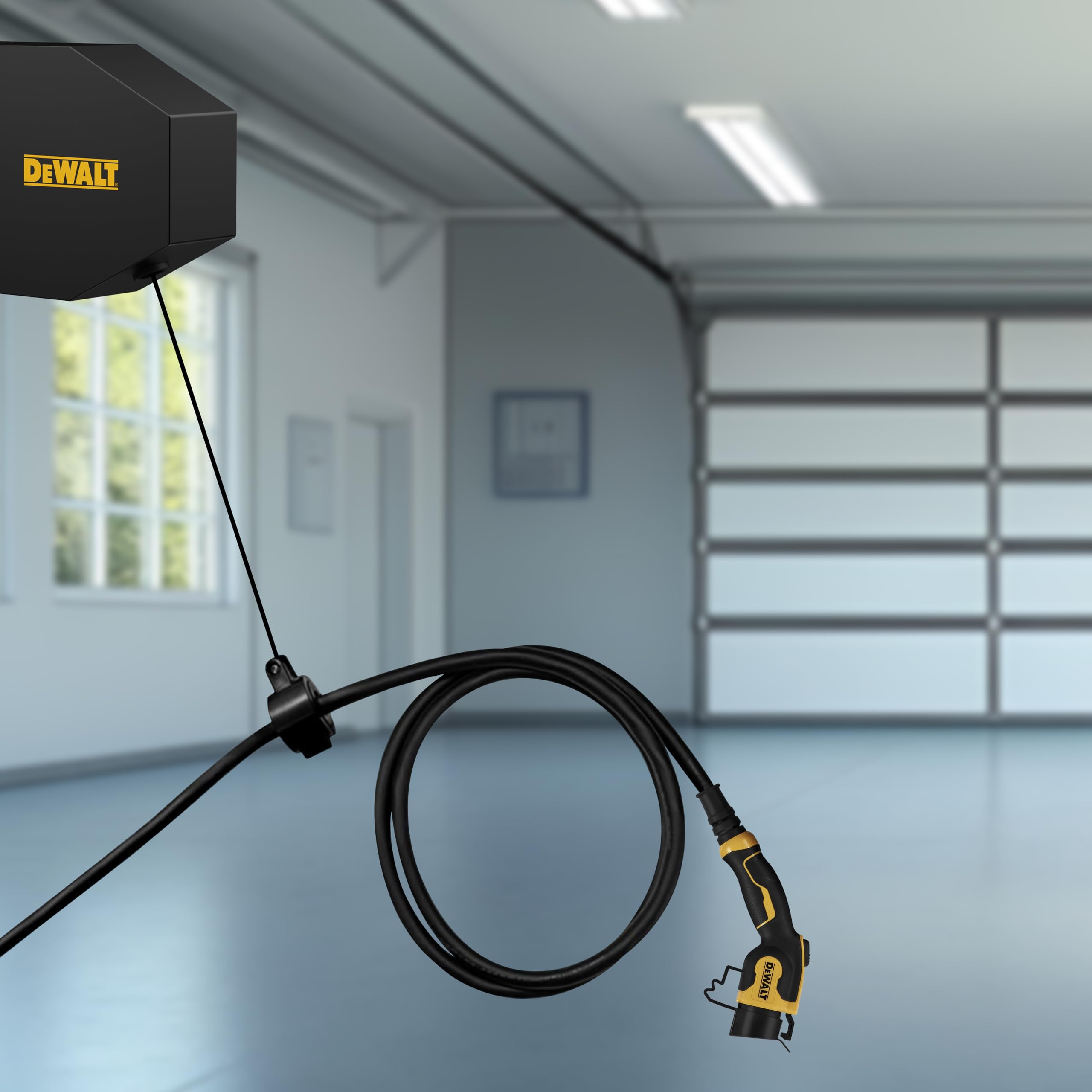 DEWALT Universal EV Charger Retractable Cable Management System - Wall/Ceiling Mount, 48 Amp Heavy-Duty Commercial Grade for Indoor & Outdoor Use - Perfect for Home Garages, Public Charging Stations & Workplace EV Charging