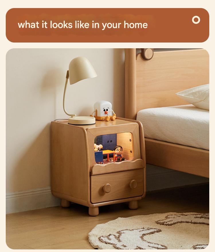 Solid Wood Kids Nightstand with LED Lights - Modern Children's Bedside Table for Bedrooms, Nursery & Kids Room Decor