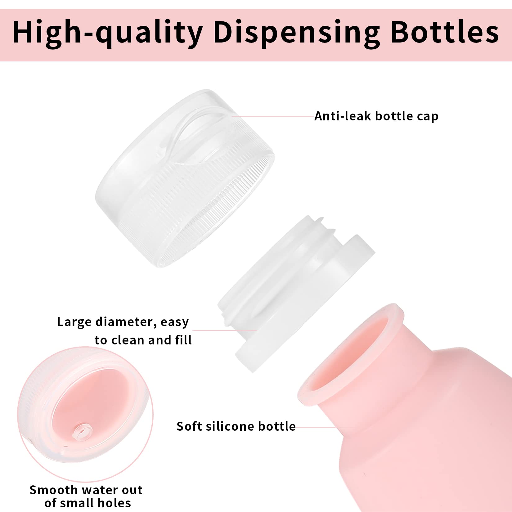 4PCS 90ml Silicone Travel Bottles - Leak Proof & Refillable Toiletry Containers for Shampoo, Lotion & Soap (Pink, Green, White, Gray) - Perfect for Air Travel, Gym Bag & Vacation Essentials
