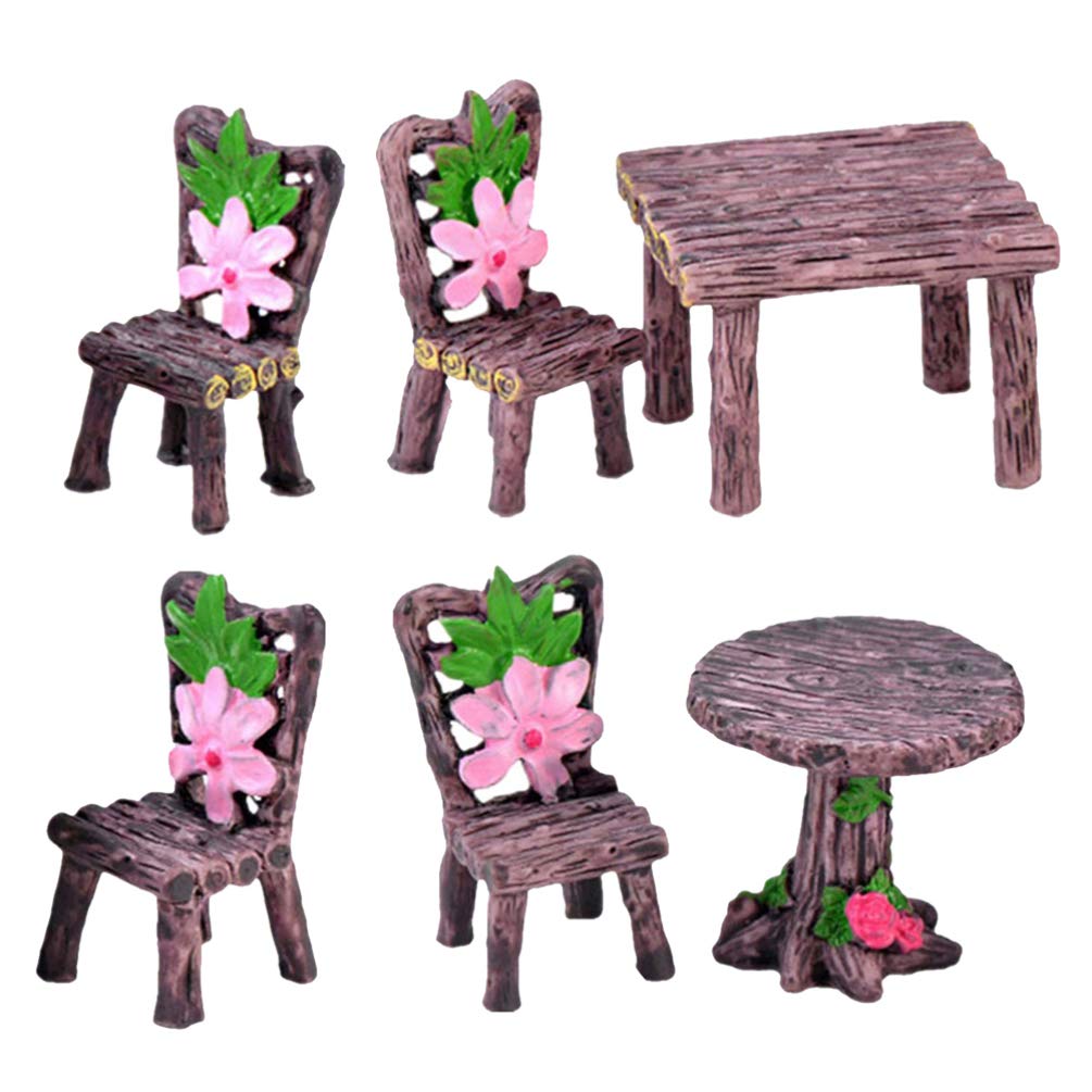 VOSAREA Miniature Glass Ornaments Set - 6pcs Tiny Resin Tables & Chairs for Dollhouse, Terrarium, Fairy Garden Decor - Perfect for Kids Room, Desk Accessories & Miniature Landscape Displays
