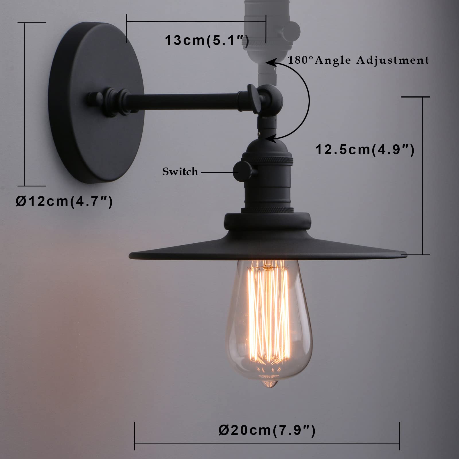Phansthy Rustic Industrial Wall Light - 1-Light Bathroom Vanity Fixture with 7.9