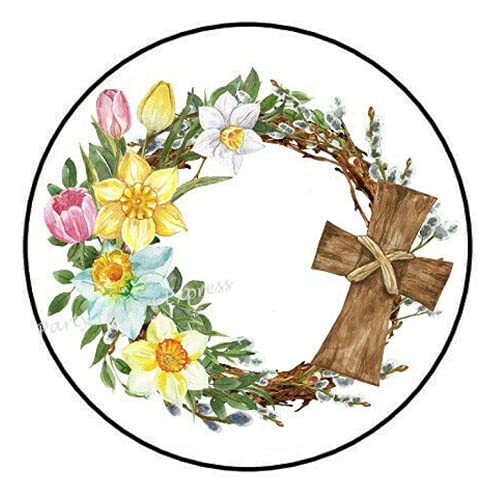 1.5 Inch Easter Wreath with Cross Stickers - 180 Pcs Wreath Stickers for Envelopes, Cards, and DIY Crafts - Perfect for Easter Decorations, Scrapbooking, and Gift Wrapping