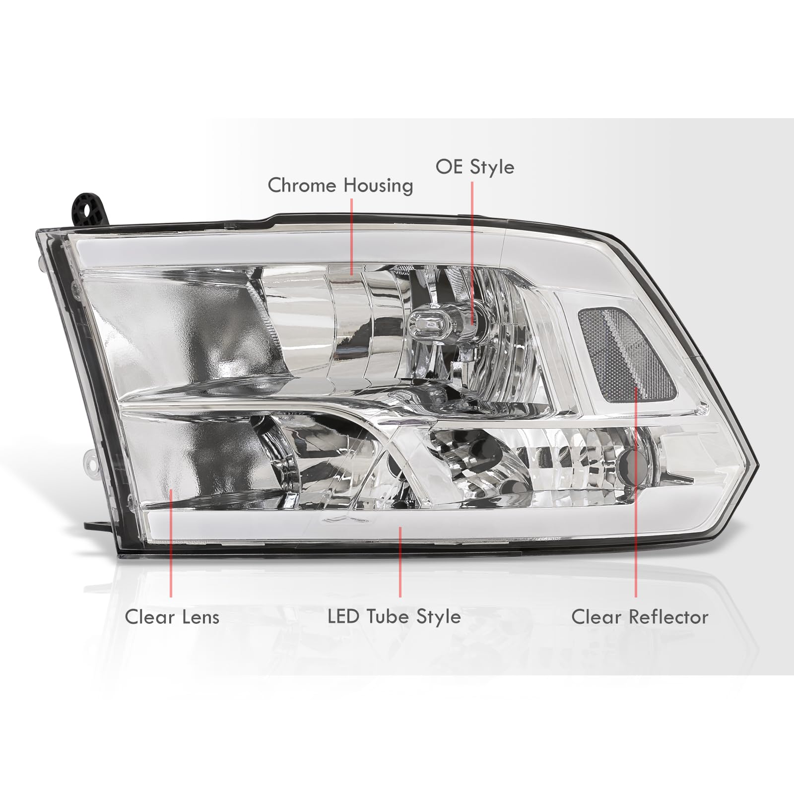 Ram 1500-5500 LED DRL Headlights & Turn Signals - Chrome Housing, Clear Lens for 2009-2018 Models - Off-Road & Street Use