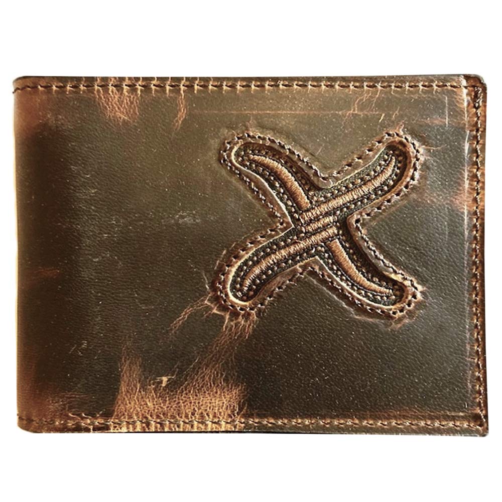 Twisted X B-Fold Genuine Leather Wallet for Men - Slim Brown Bifold Wallet with RFID Protection - Perfect for Everyday Carry, Travel & Business Use