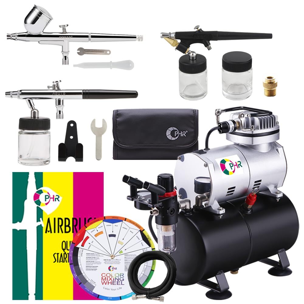 OPHIR 3 Airbrush Kit with Compressor - 1/6 HP Airbrush Set with 3L Tank for Model Painting, Tattoos & Cake Decorating (110V) | Perfect for Hobbyists, Artists & Bakers