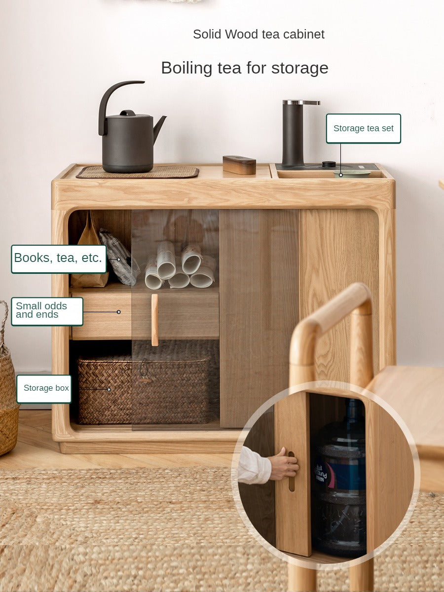 Premium Oak & Ash Solid Wood Tea Maker Set with Integrated Tea Table - Perfect for Home, Office & Zen Tea Ceremonies