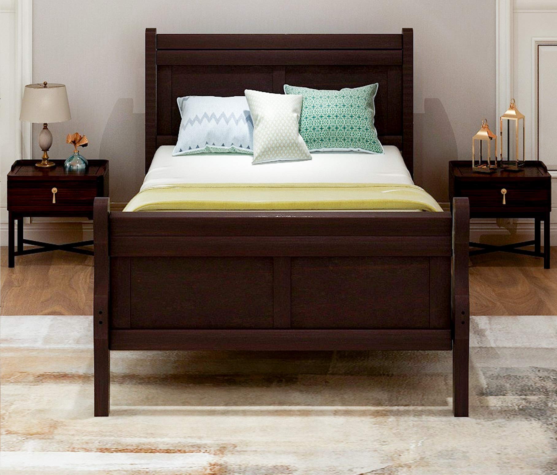 Danxee Solid Wood Twin Bed Frame with Headboard & Footboard - Platform Bed with Wooden Slat Support, No Box Spring Needed - Espresso Finish for Kids & Teens Bedroom - Perfect for Small Spaces, Guest Rooms & Dormitories