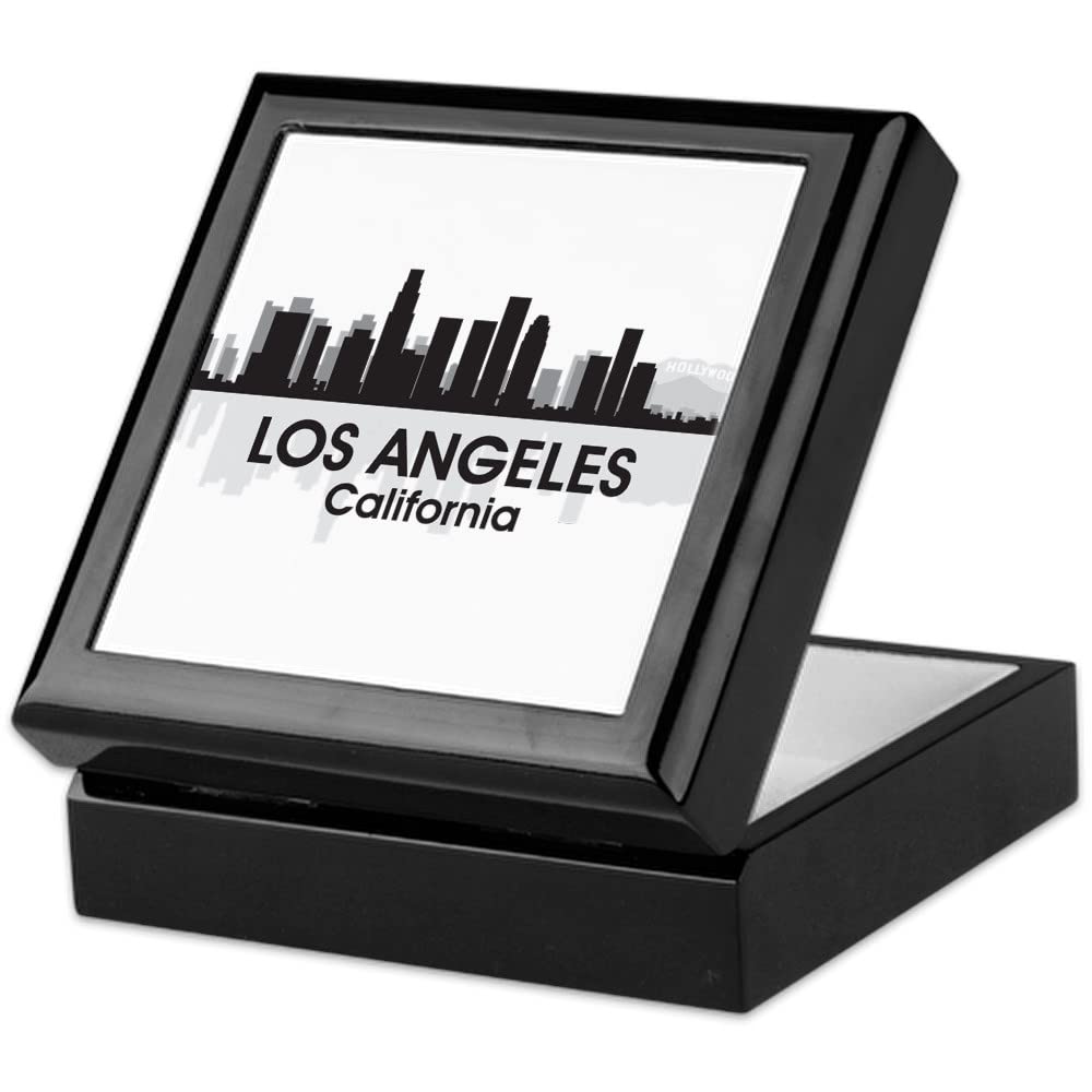 Los Angeles Skyline Keepsake Box - Handcrafted Hardwood Jewelry Box with Velvet Lining - Perfect for Storing Jewelry, Photos & Mementos - Home Decor & Gift Idea