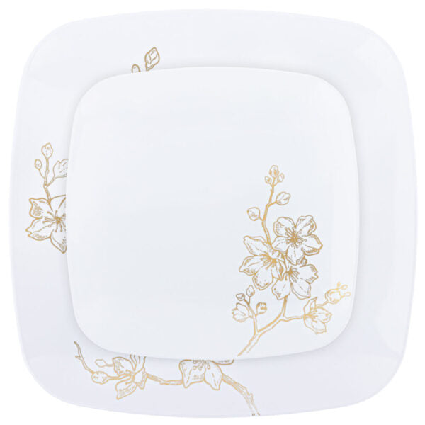 32-Piece White and Gold Round Plastic Dinnerware Set - 16 Place Settings - Elegant Disposable Plates, Bowls, Cups & Cutlery for Parties, Weddings, and Special Events