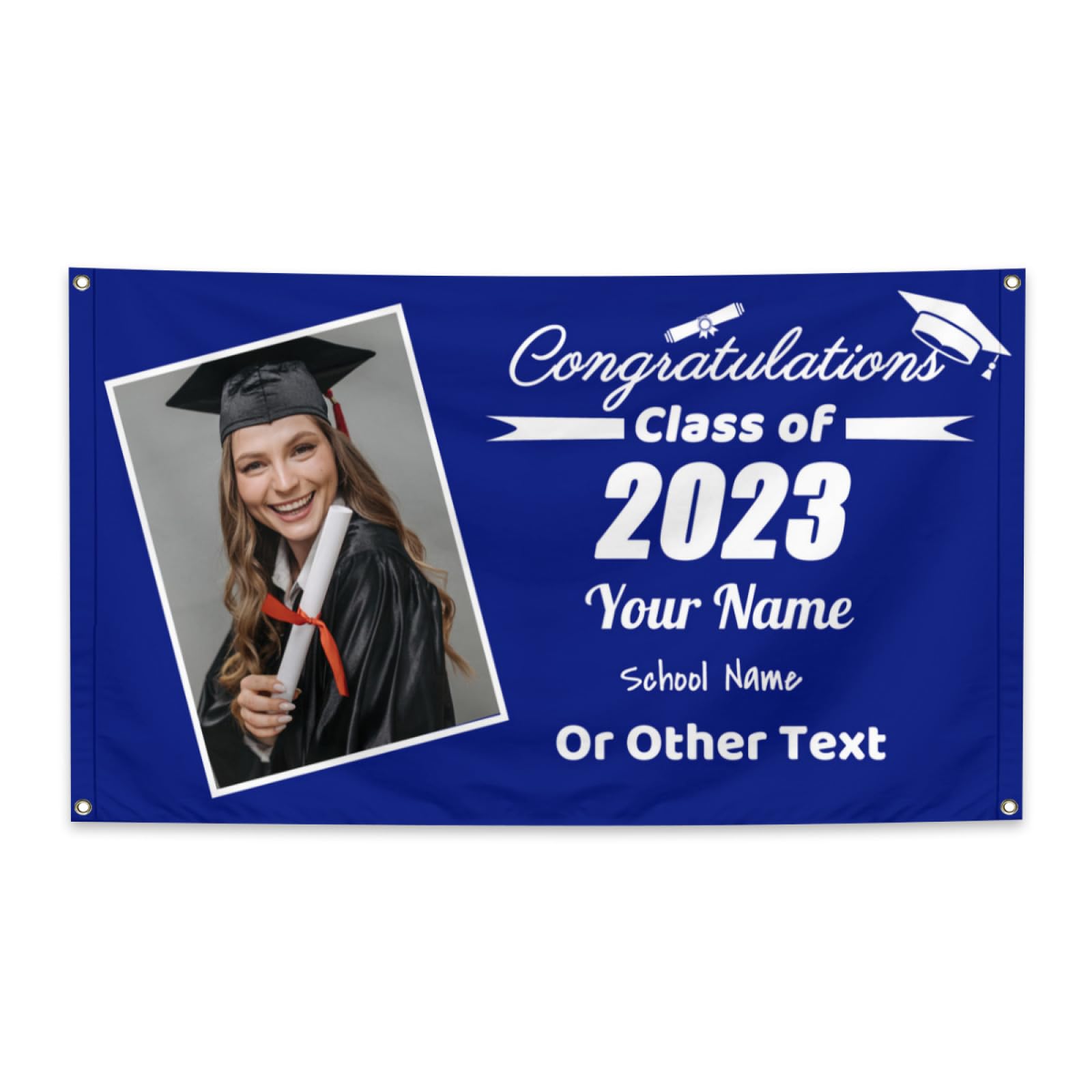 Custom Graduation Banner 2023 - Personalized Large Blue Party Decoration Flag for Indoor & Outdoor Wall Decor - Perfect for Kids, Students & Classmates Graduation Celebrations