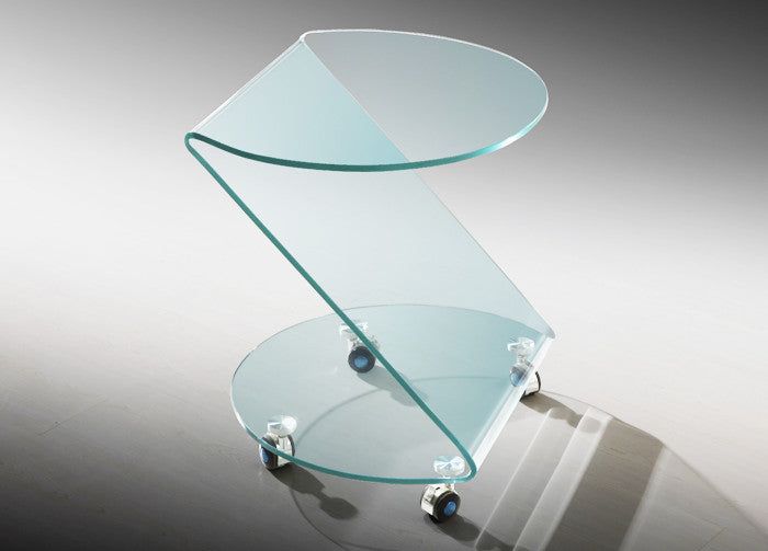 MOO5 Tempered Glass Side Table with Wheels - Modern Rolling End Table for Living Room, Bedroom, or Office