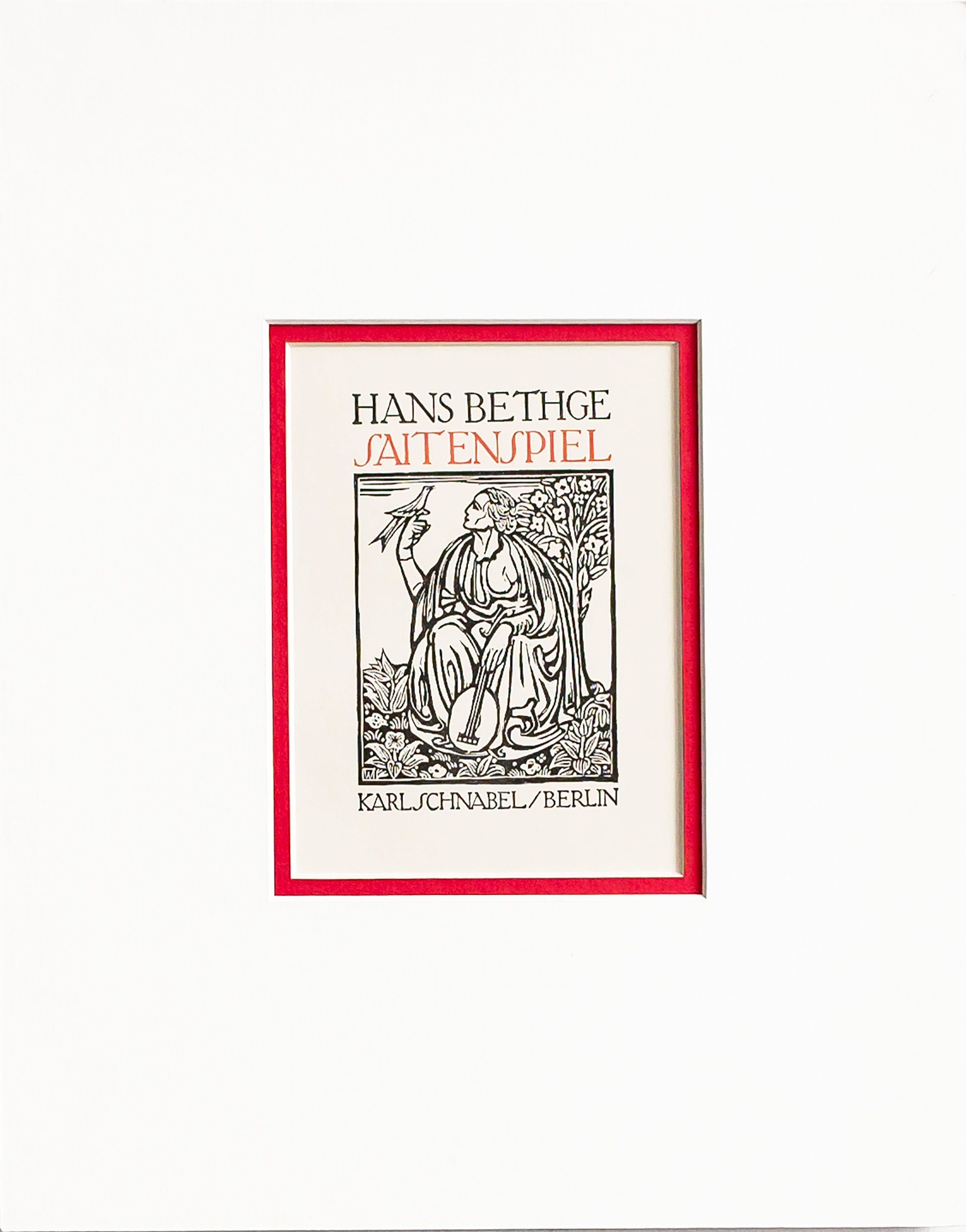 Vintage 1920s German Poetry Book Cover - Hans Bethge Saitenspiel Art Print with Mat - Perfect for Literary Decor & Antique Book Lovers